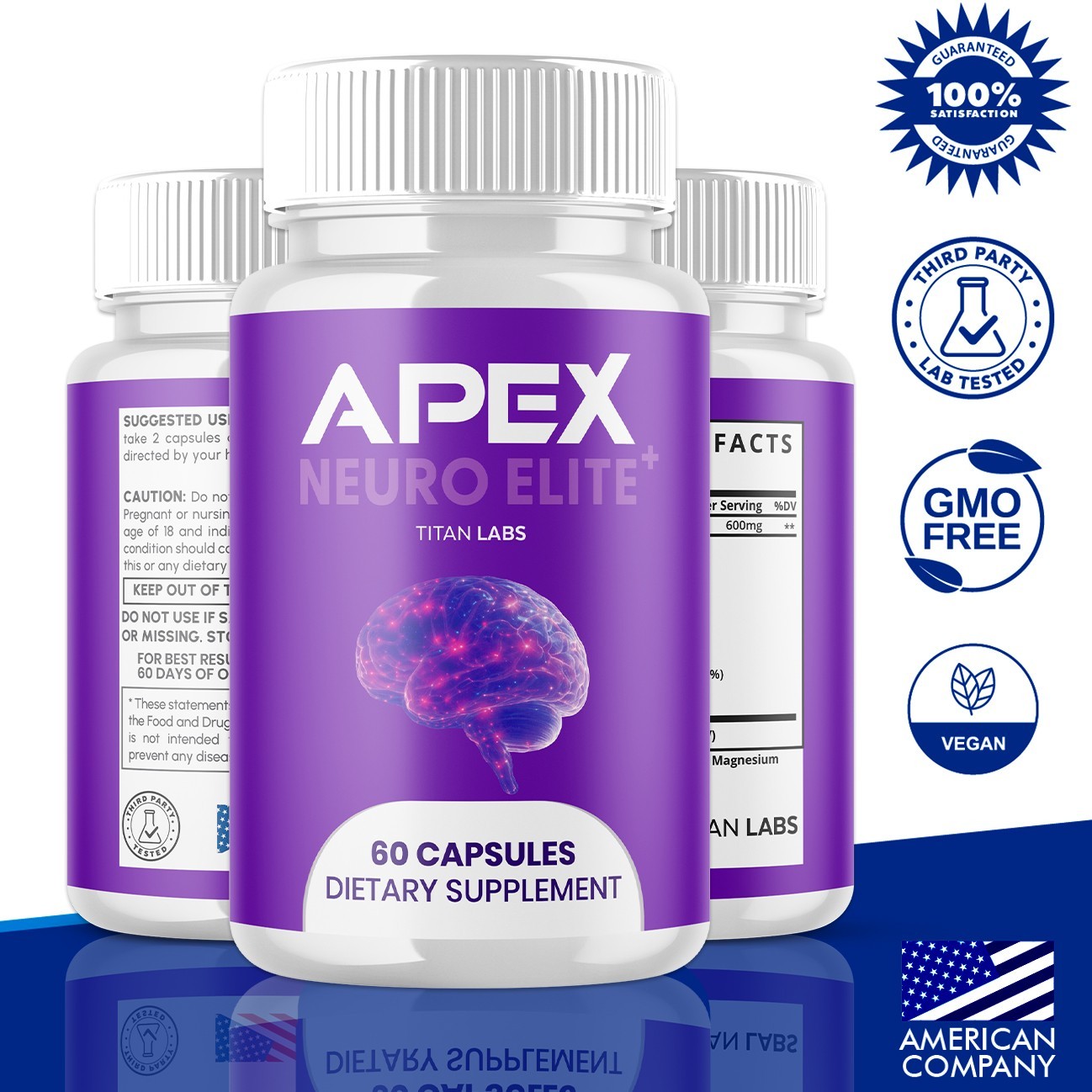 (3 Pack) Apex Neuro Elite Nootropic Nerve Support Supplement ApexNeuro 180 Caps