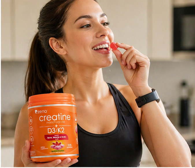 Zena Creatine Monohydrate Gummies with D3/K2, 225 Count, 5g Micronized Creatine