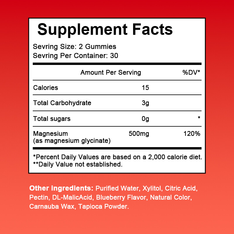 500mg Magnesium Glycinate Gummies Improve Sleep Promotes Cognition & Focus 60pcs