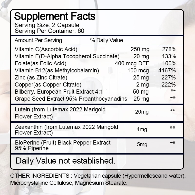 Eye Health Supplement – Lutein and Zeaxanthin Vision Health Eye Strain Support