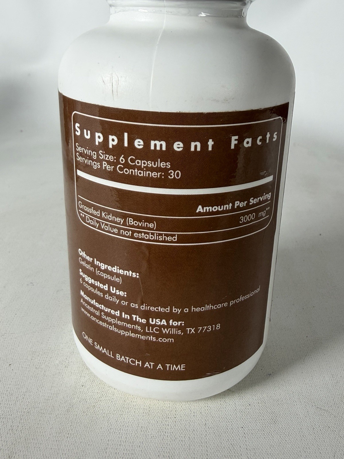 Grass Fed Beef Kidney Supplement, 3000mg – 180 Capsules – Exp:01/2029