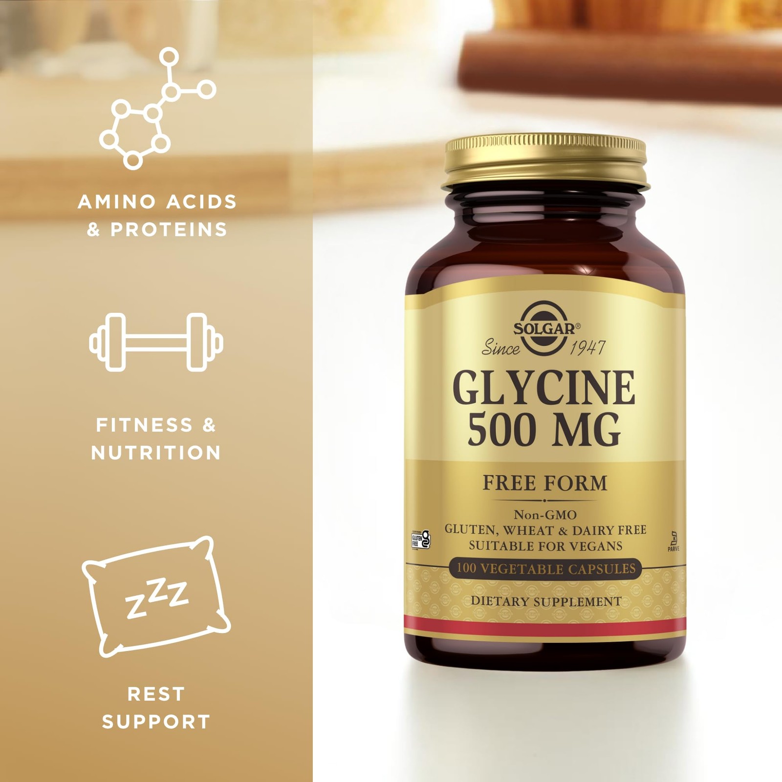Solgar Glycine 500 mg – 100 100 Count (Pack of 1), Standrd Packaging