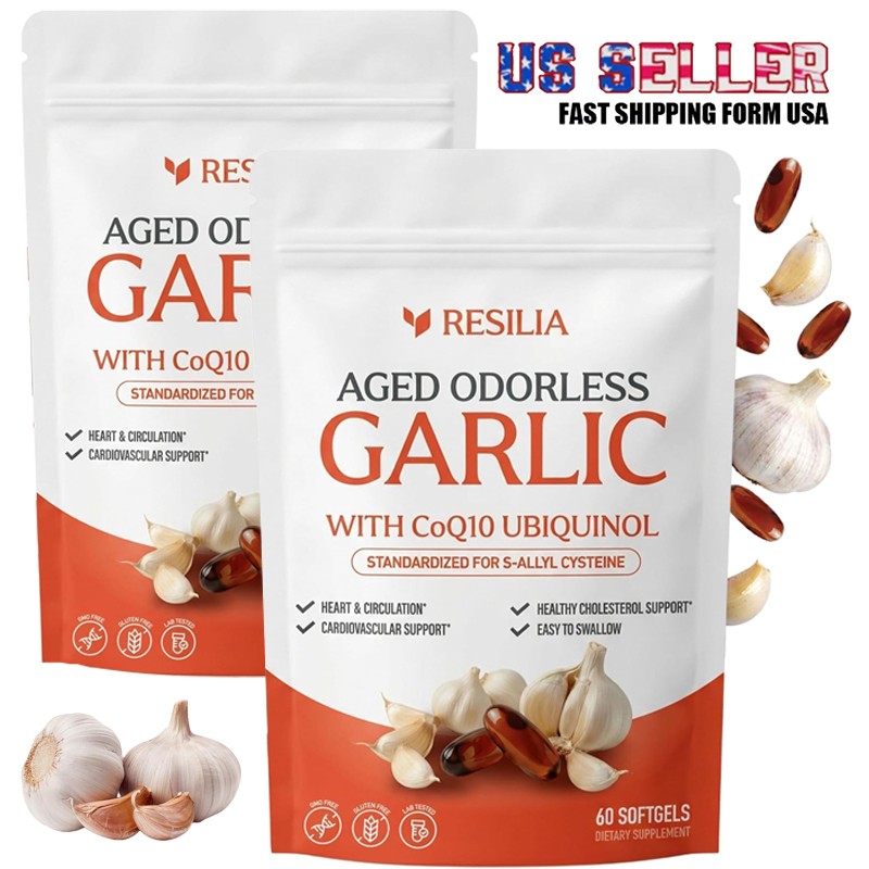 1-5x Resilia Aged Garlic 600 mg Soft Gels (60 Count) Odorless Aged Garlic Extra