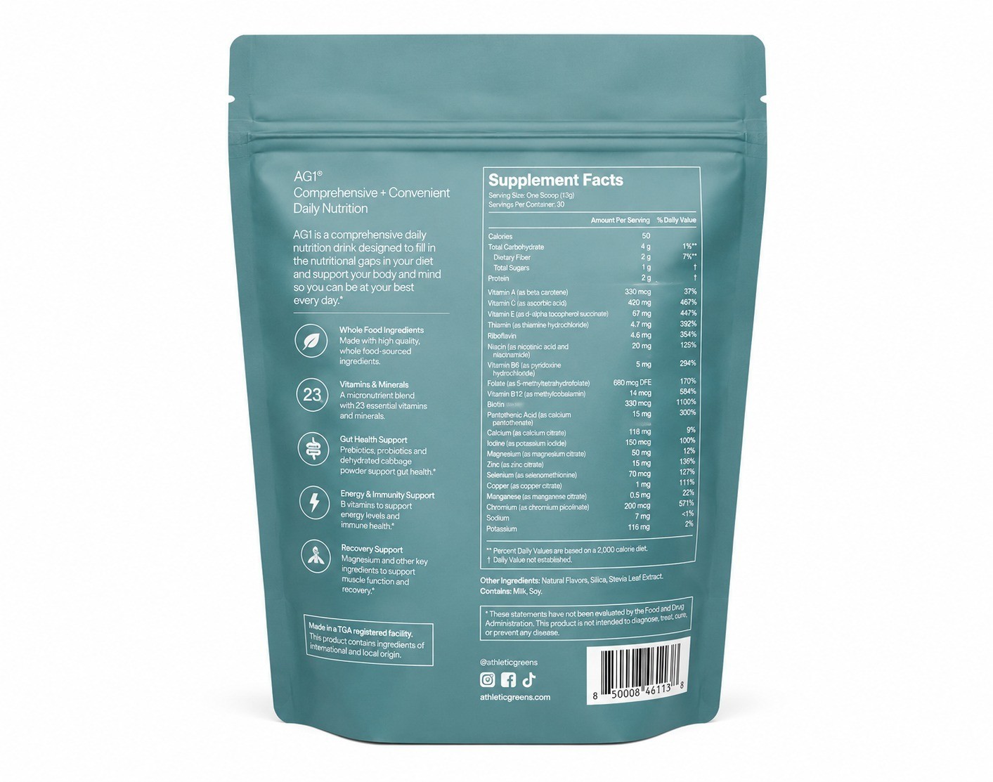 AG l Athletic Greens Daily Foundational Nutrition Powder 390g 30 Servings