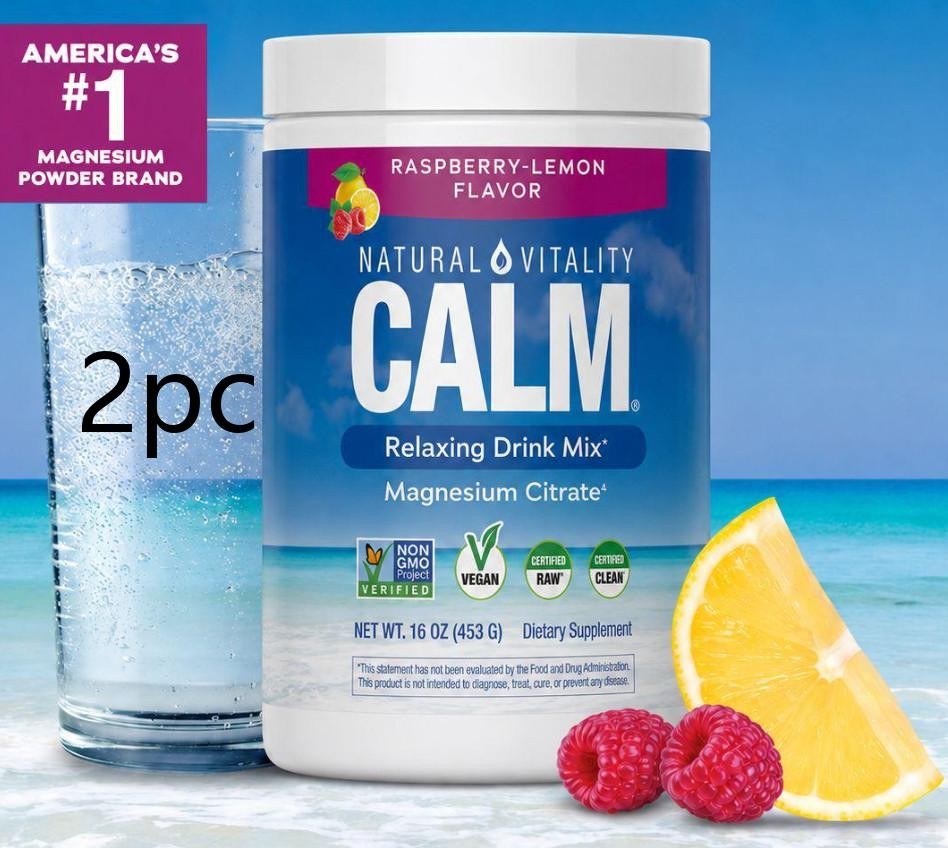 2 PACKS-NATURAL VITALITY Calm Magnesium Suppl, Drink Mix Powder- Raspberry Lemon