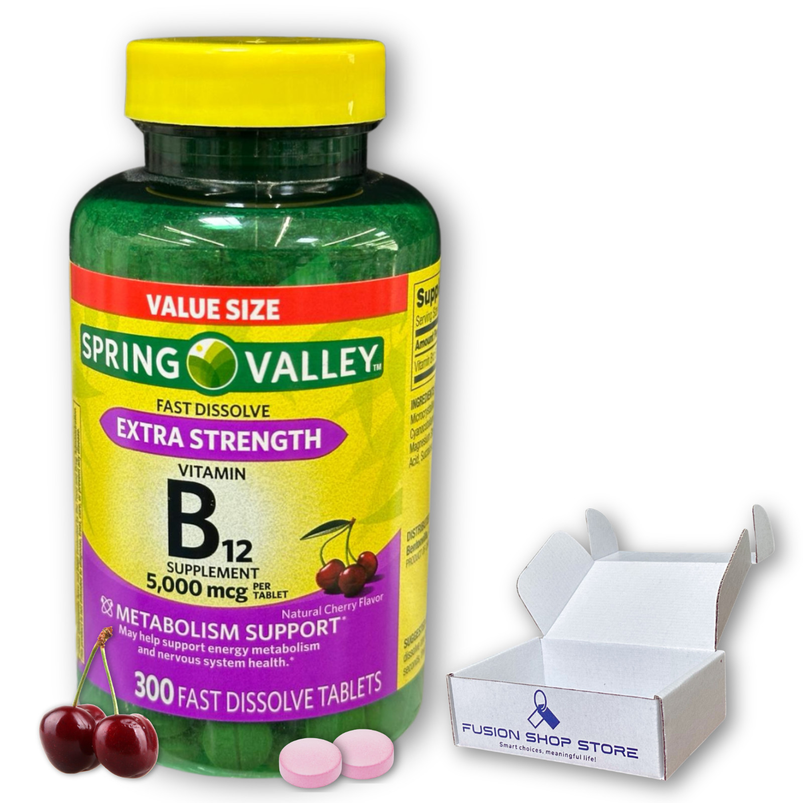 Spring Valley Fast Dissolve Extra Strength Vitamin B12 Supplement 5000 mcg 300Ct