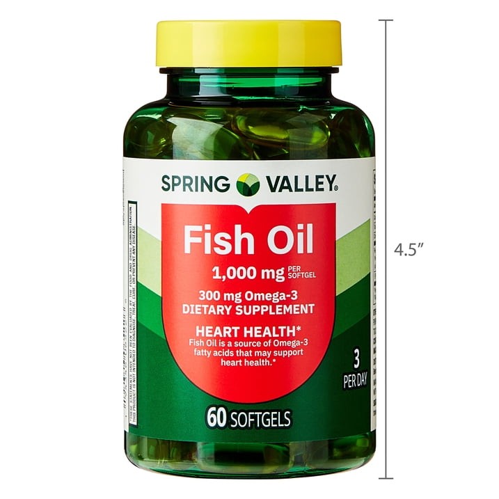 (4 Pack) Spring Valley Fish Oil Omega-3 Softgels, Heart Health, 1000mg, 60 Ct