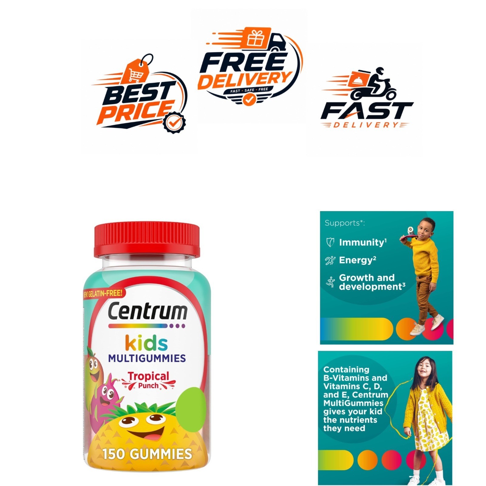 Centrum Kids Multivitamin Gummies Tropical Punch 150 Count