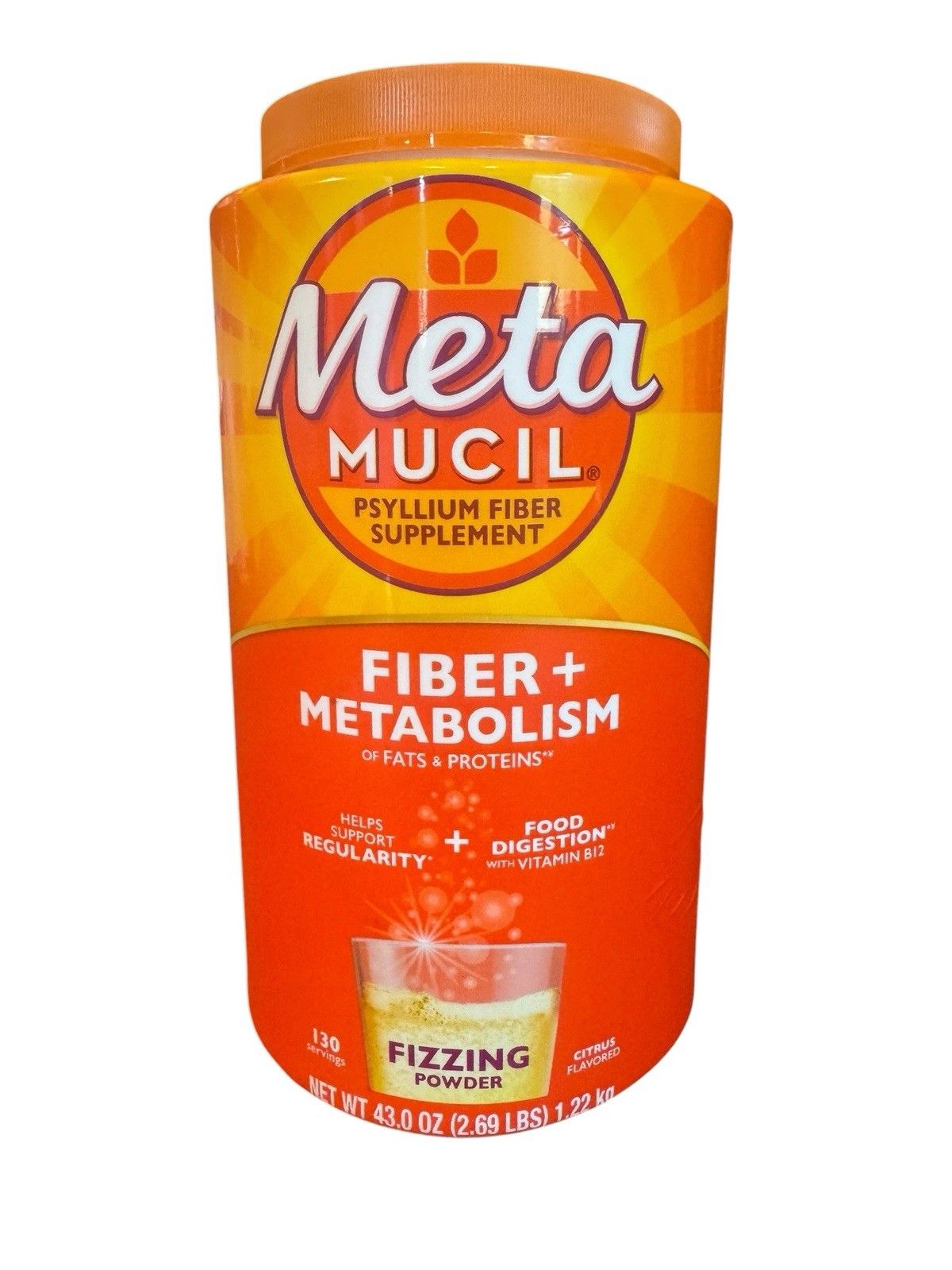 Metamucil Fizzy Fiber Supplement + Metabolism, Plant Based Psyllium Fiber Powder