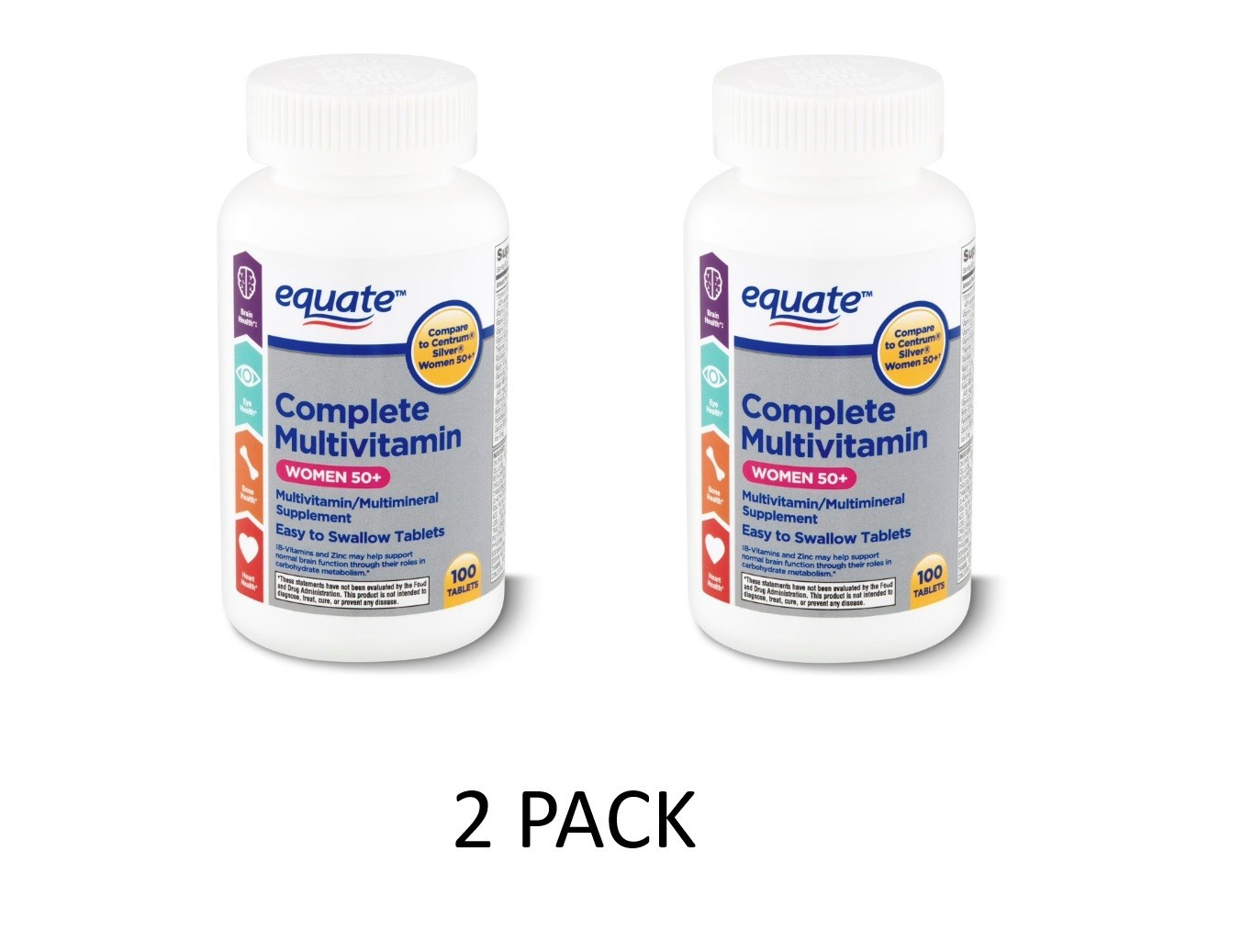 2 PACK Equate Complete Multivitamin/Multimineral Supplement Tablets, Women 50+