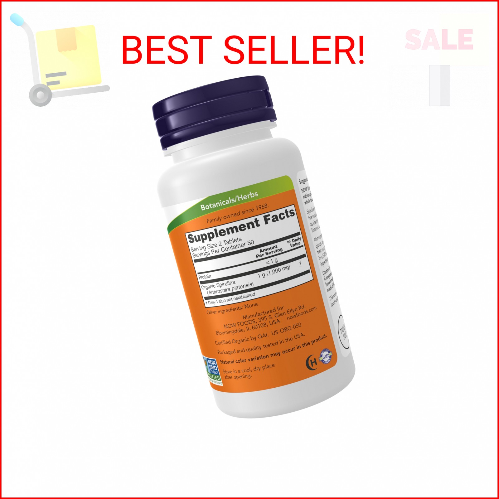 NOW Supplements, Organic Spirulina 500 mg with Vitamins, Minerals and GLA (Gamma
