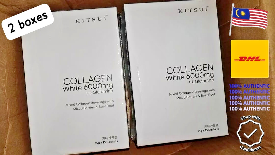 2X KITSUI Collagen White 6000mg+L-Glutamine Anti Aging Wrinkles 15’s x15g HALAL
