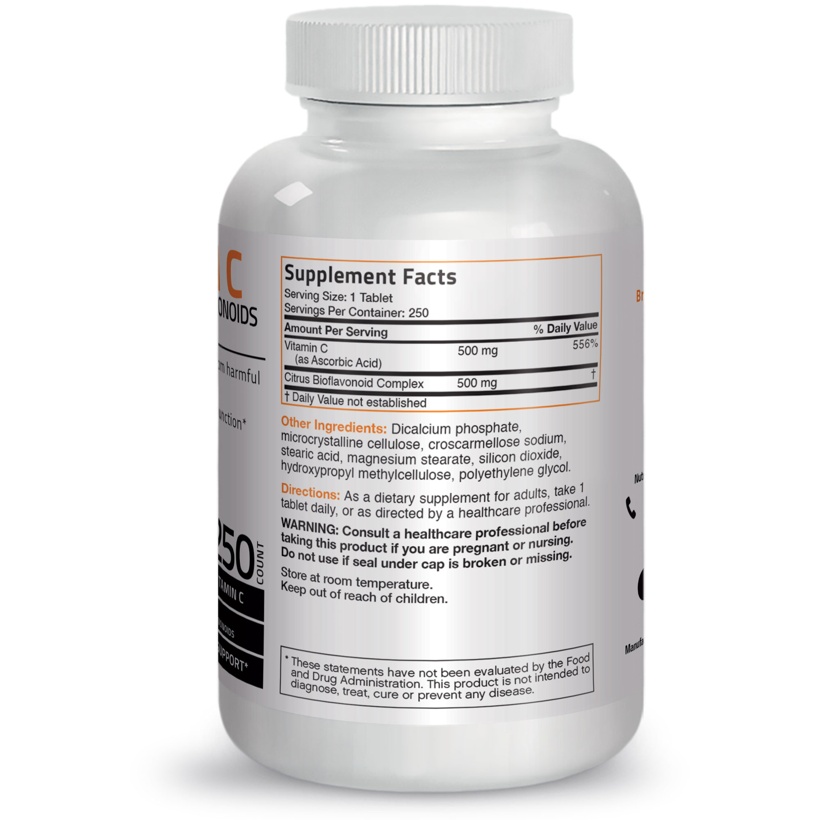 Bronson Vitamin C 500 mg with Citrus Bioflavonoids, 250 Tablets