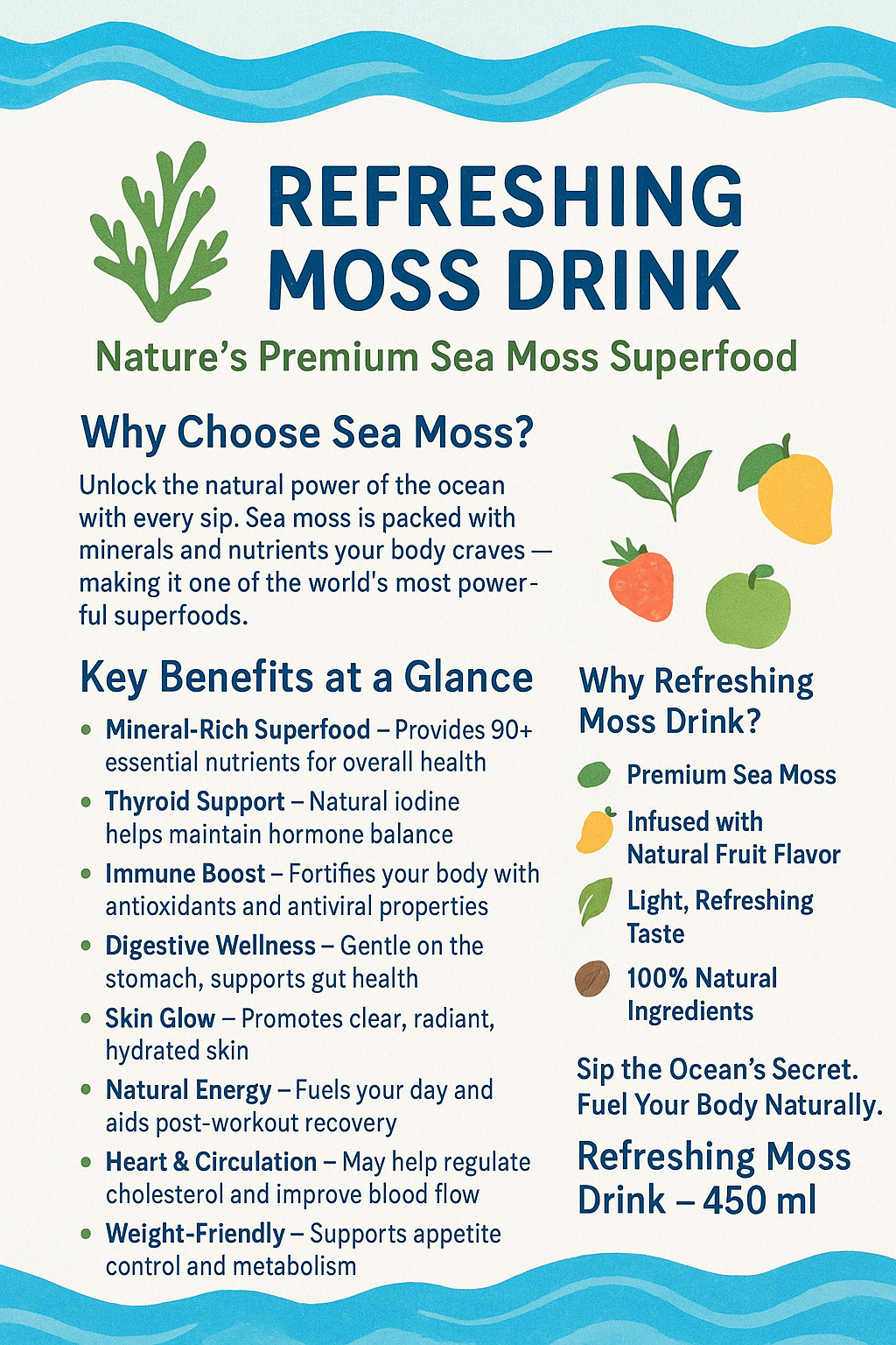 sea moss drink refreshing moss authentic healthy Drink 15oz pack of 5 Apple