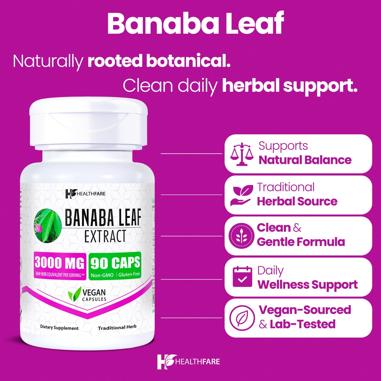 Healthfare Banaba Leaf Extract Capsules 3000mg | 90 Capsules