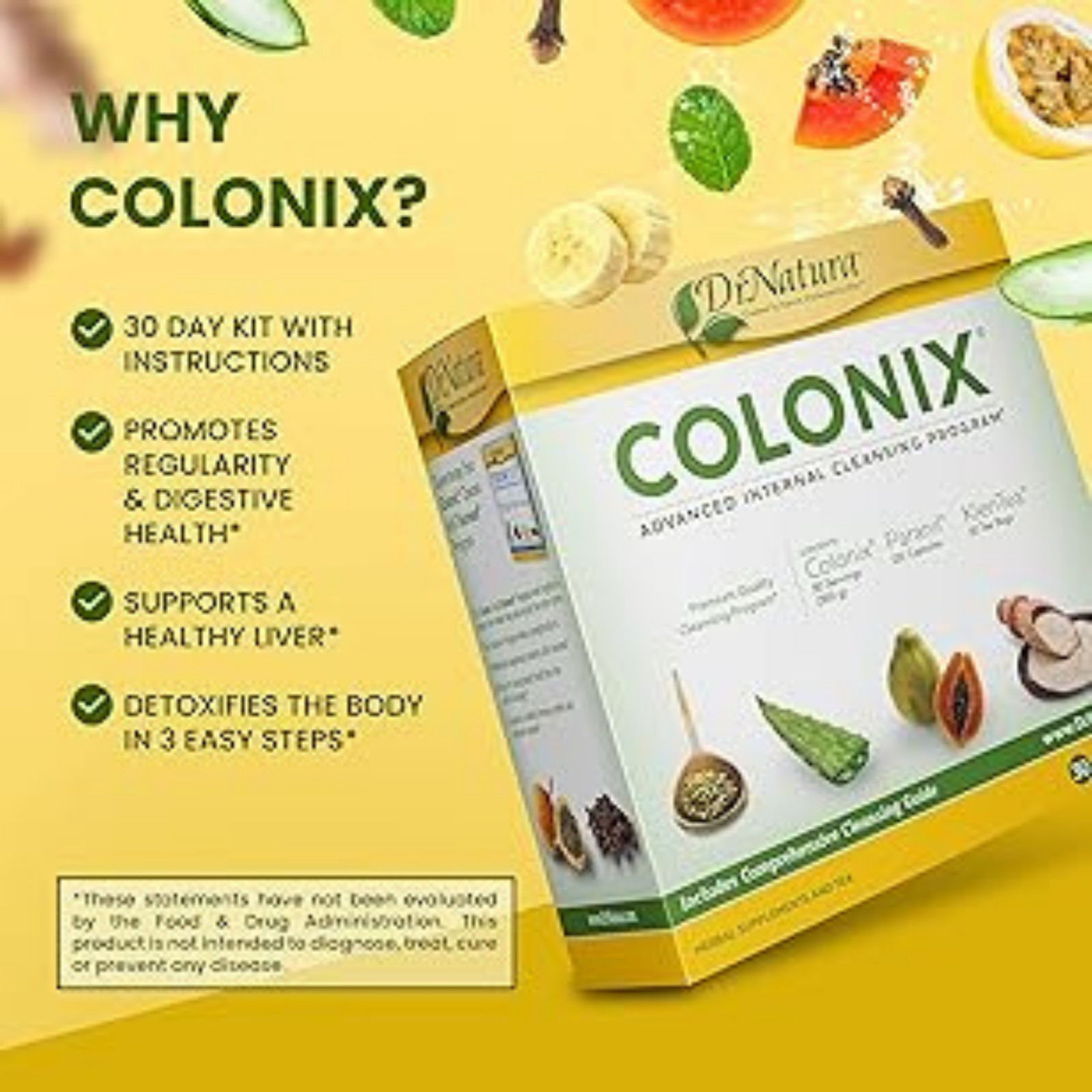 DrNatura Colonix Kit | 3-Part Herbal Detox Cleanse w/ Cleanser Paranil KleriTea