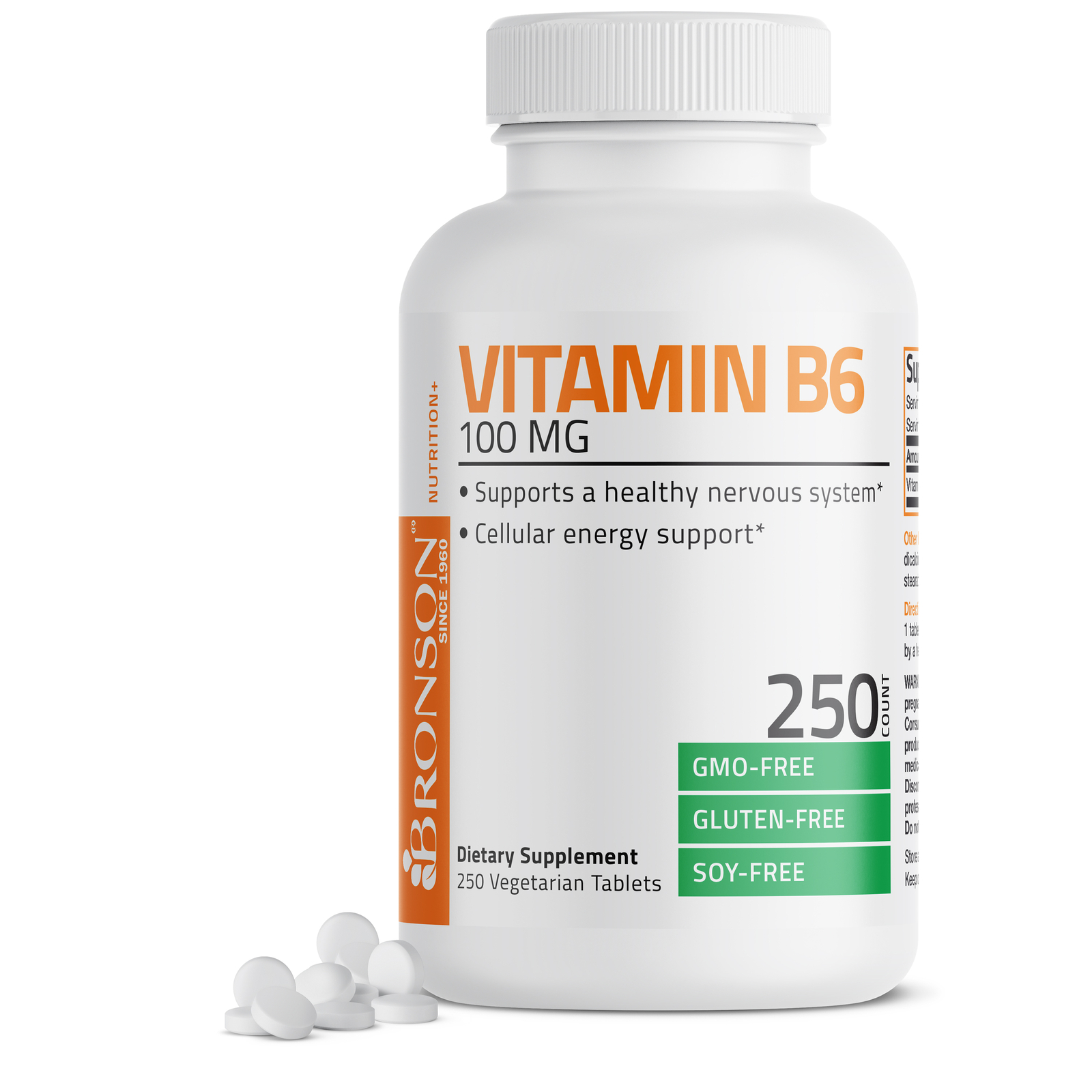 Bronson Vitamin B-6 100 mg – 250 Tablets – 250 Day Supply