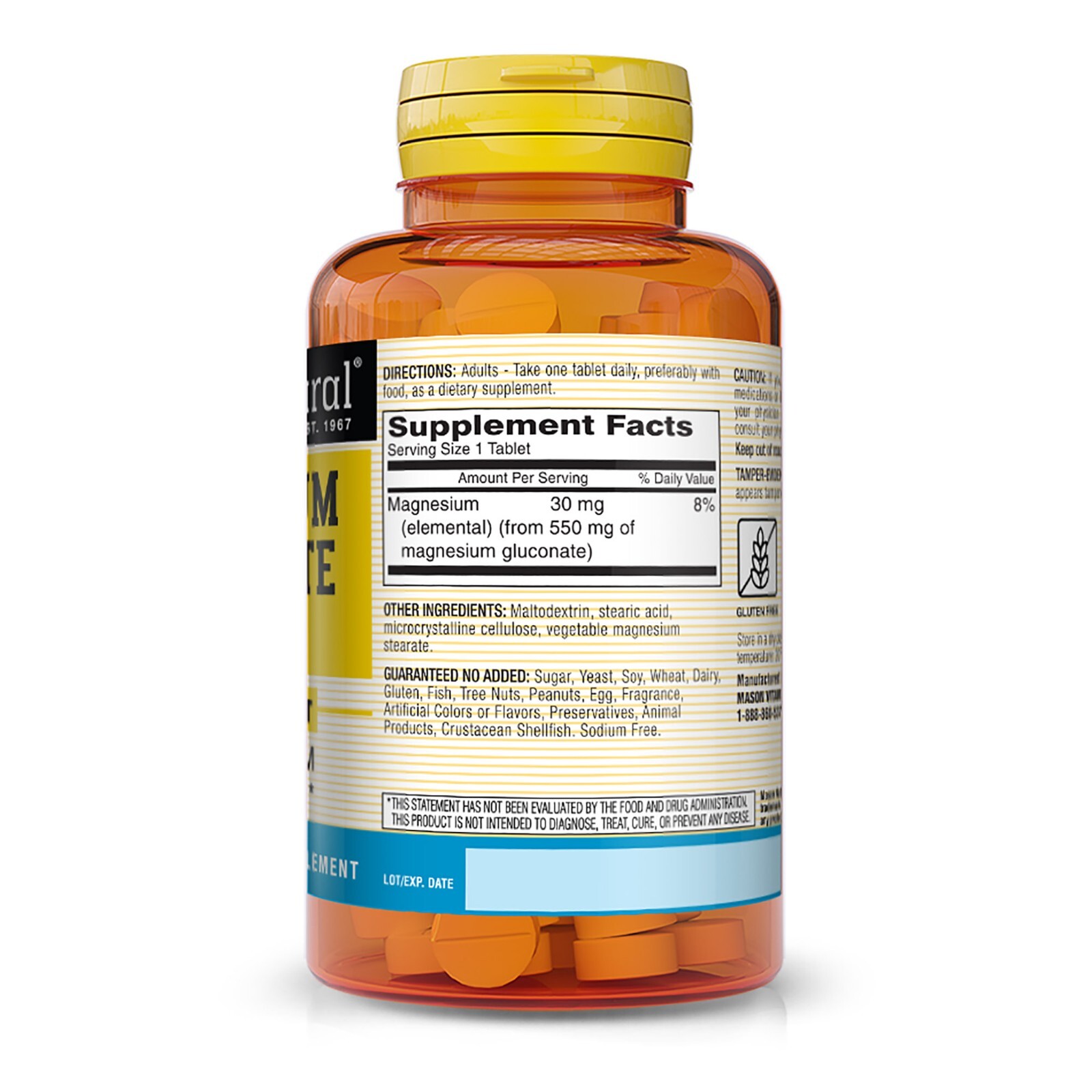 Mason Natural Magnesium Gluconate 550 mg – Healthy Heart, 100 Tablets