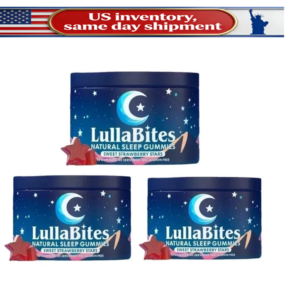 3pk NEW LullaBites Natural Sleep Gummies Strawberry Stars Flavor 60 Gummies US