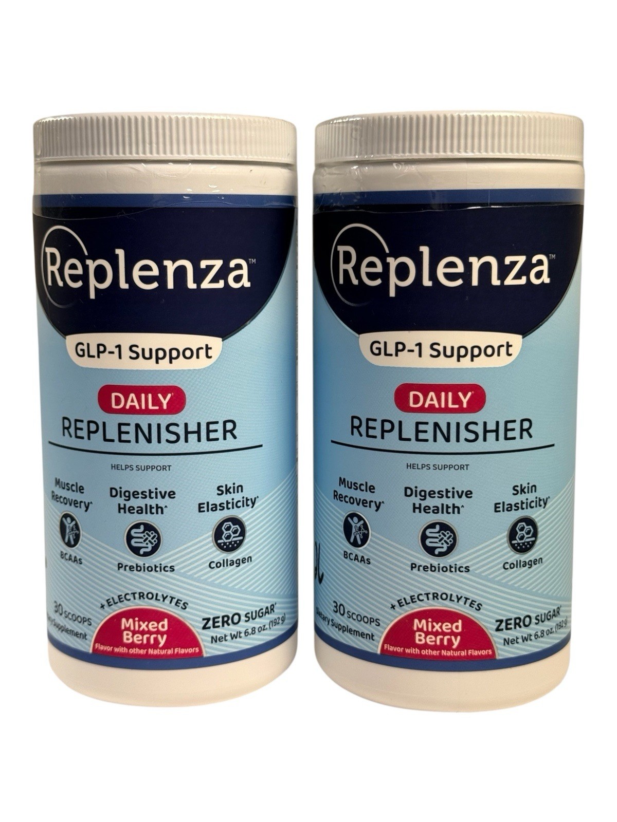 2 Replenza GLP-1 Daily Replenisher 30 Scoops ea MIXED BERRY Exp 8/2026