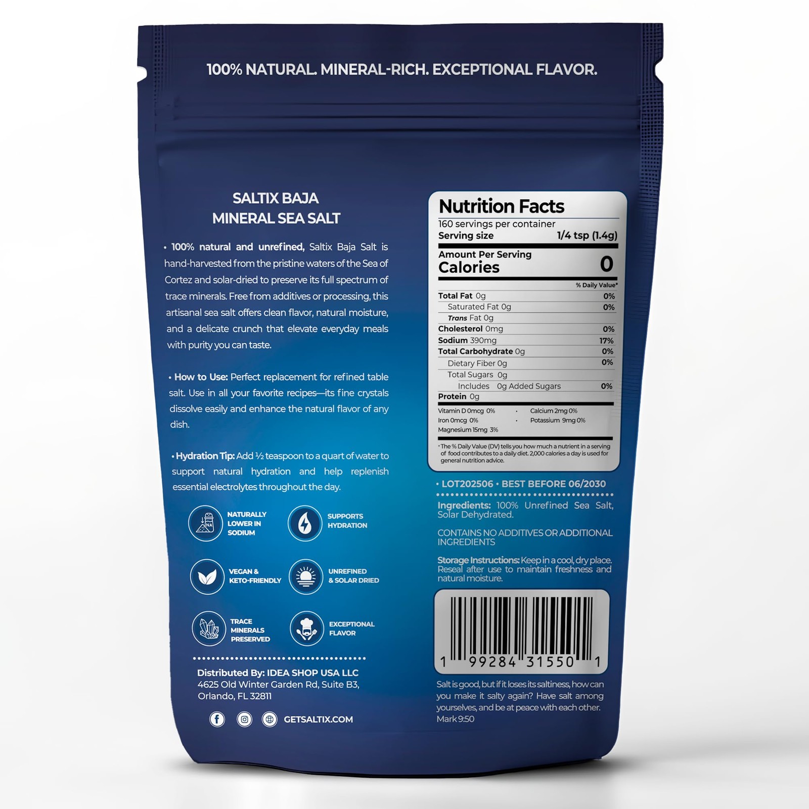Saltix Baja Mineral Sea Salt – Fine Grind 1 Lb 160+ Servings – 100% Natur…