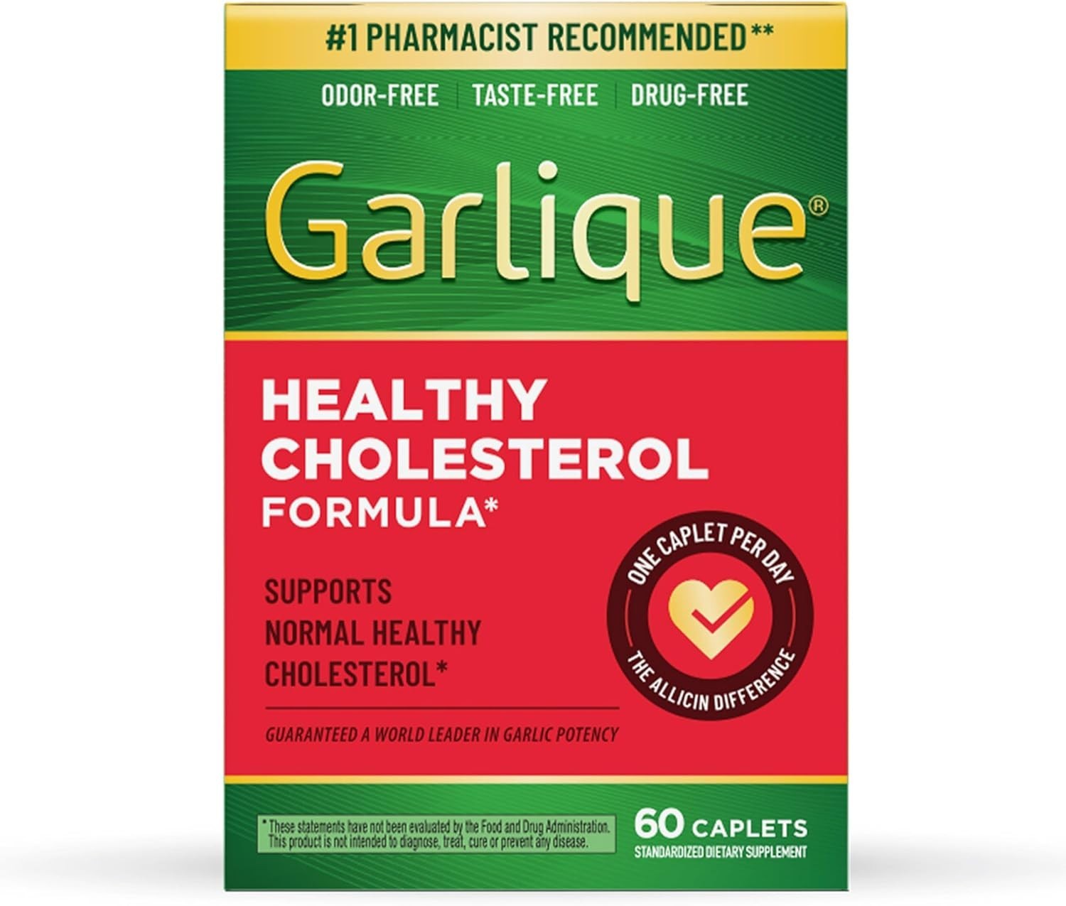 High-Potency Allicin Garlic Supplement, 60 Caplets for Cholesterol Control
