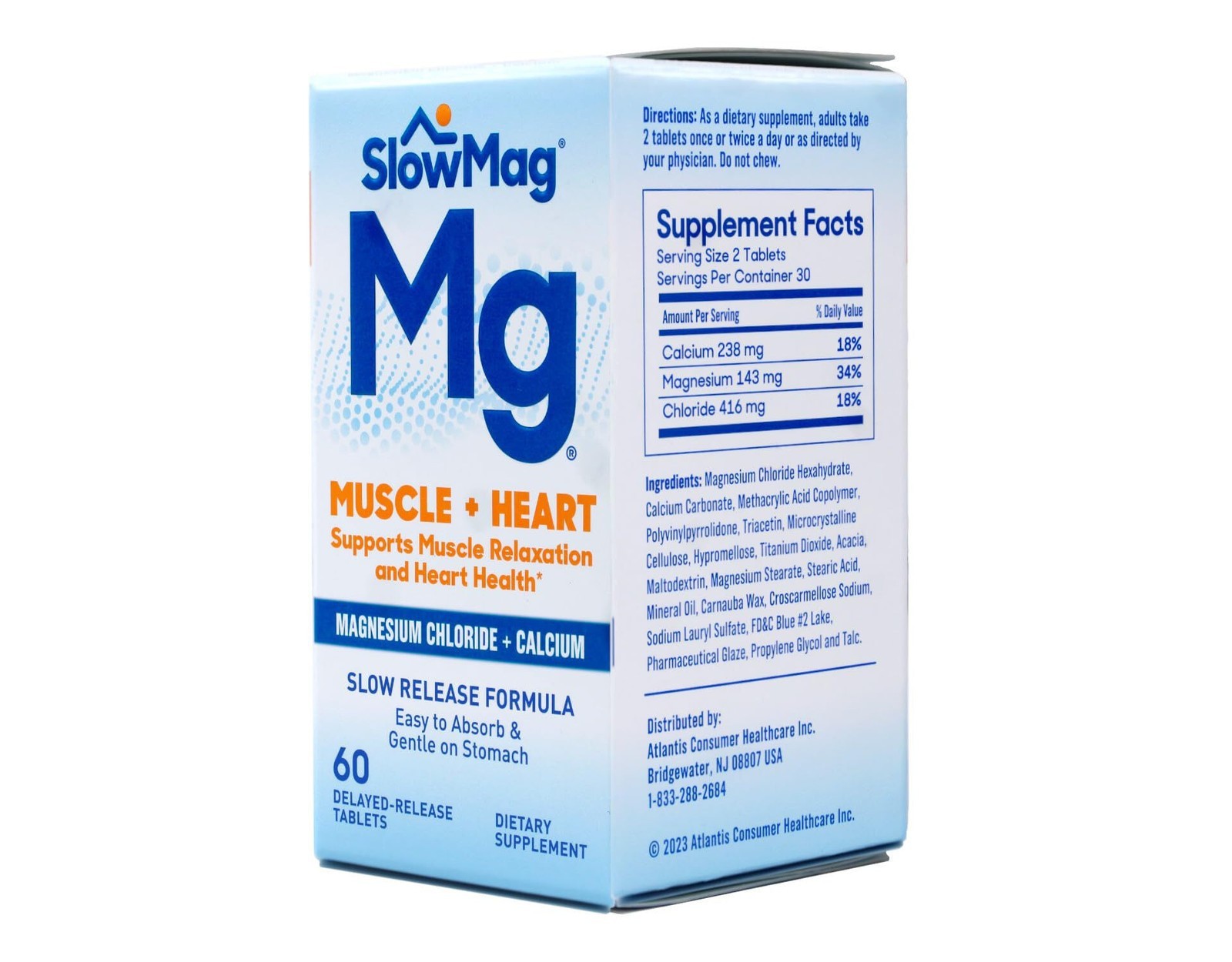 2x SlowMag Mg Muscle + Heart, Magnesium Chloride + Calcium, 60 Count (Pack of 2)
