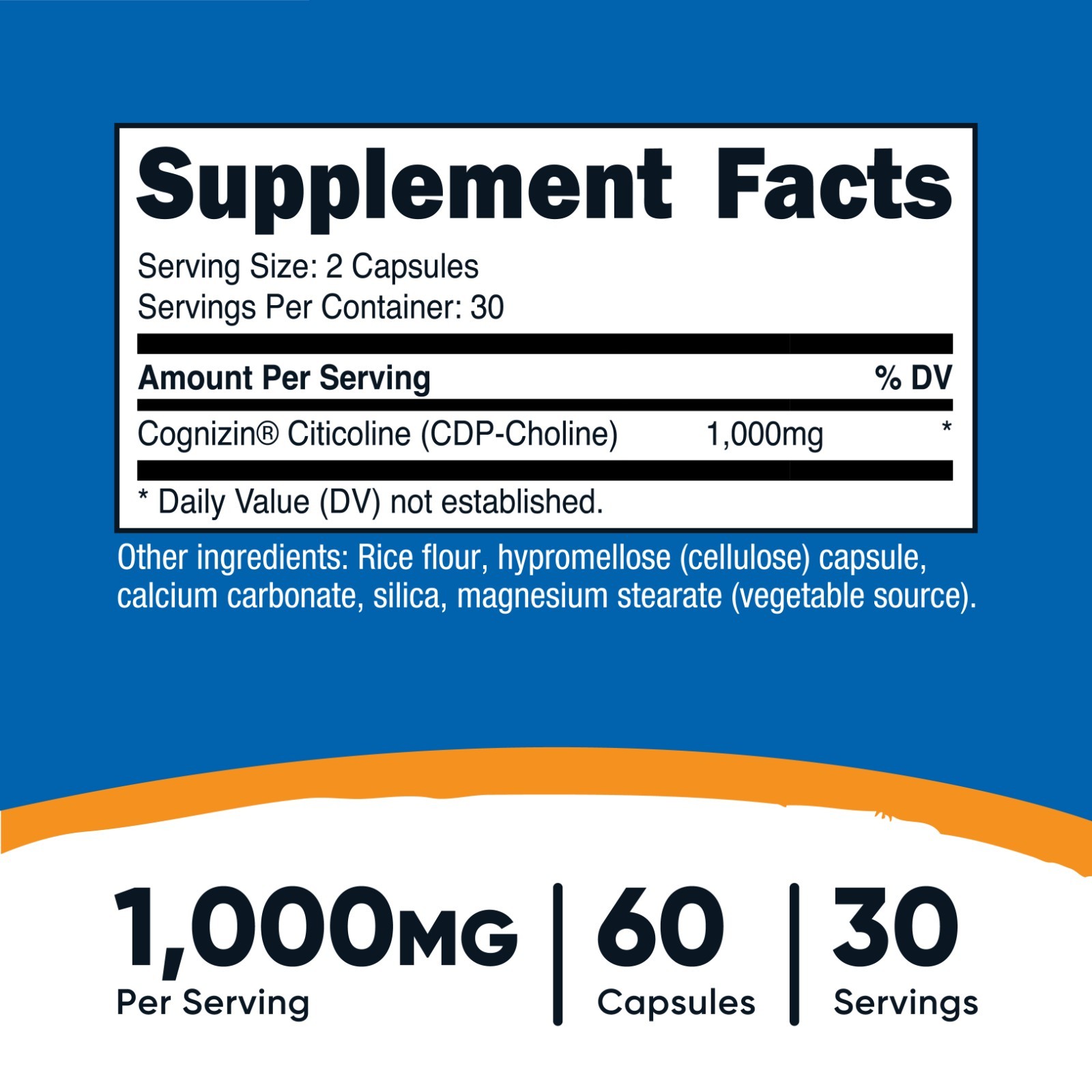 Nutricost Cognizin Citicoline (CDP-Choline) 1000mg, 60 Capsules – 30 Servings