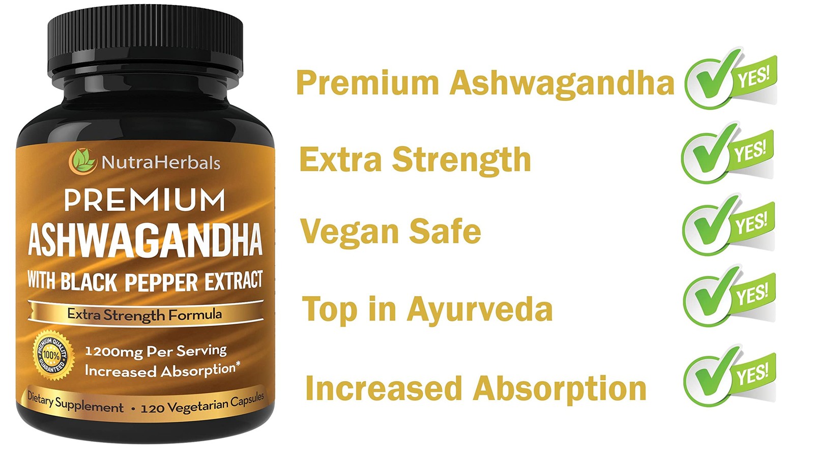 NUTRAHERBALS Ashwagandha Supplement Made with Premium 120 Count (Pack of 1)
