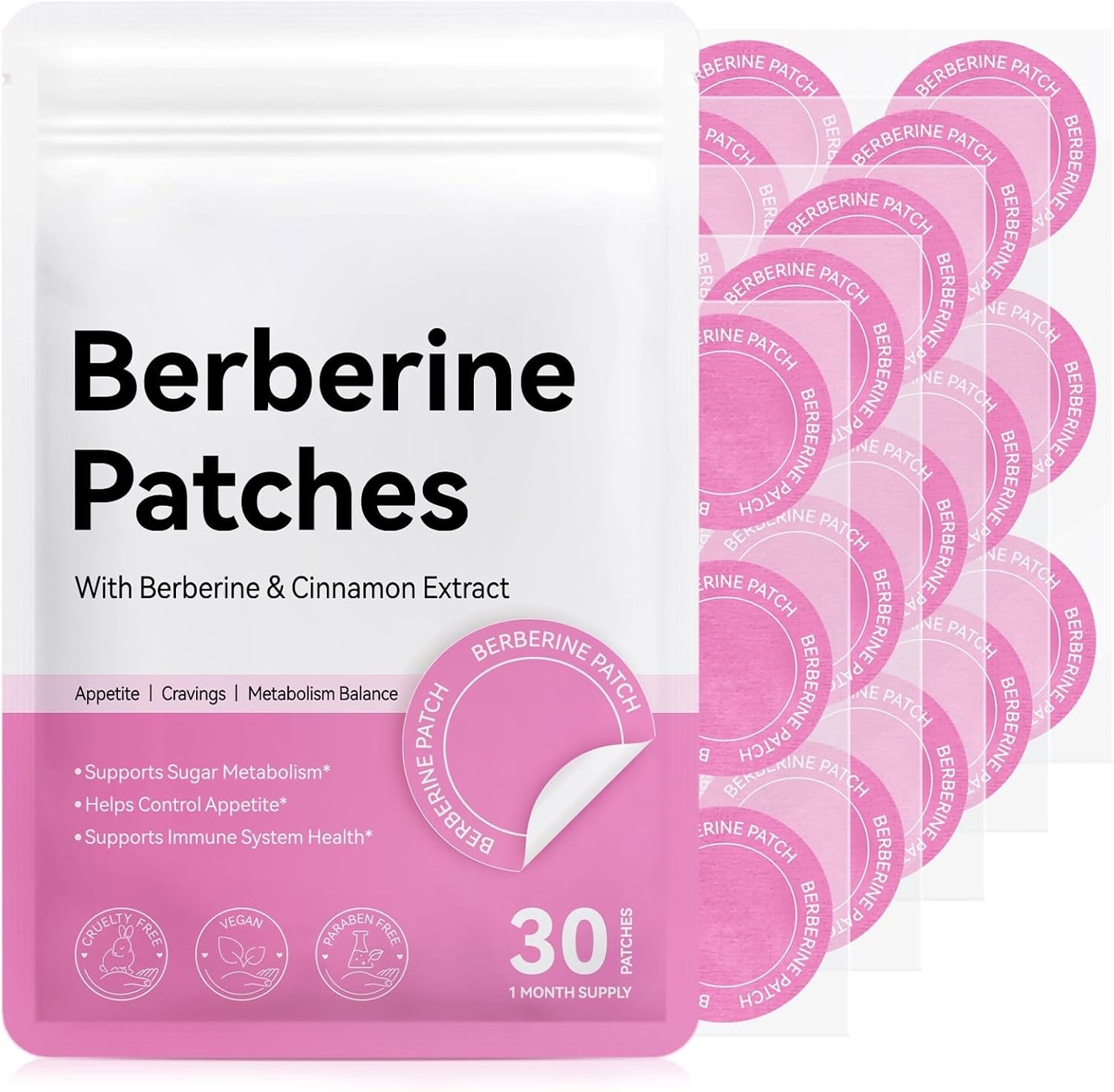 Berberine Patches – with Berberine, Pomegranate, Cinnamon & Vitamin B Complex, 8