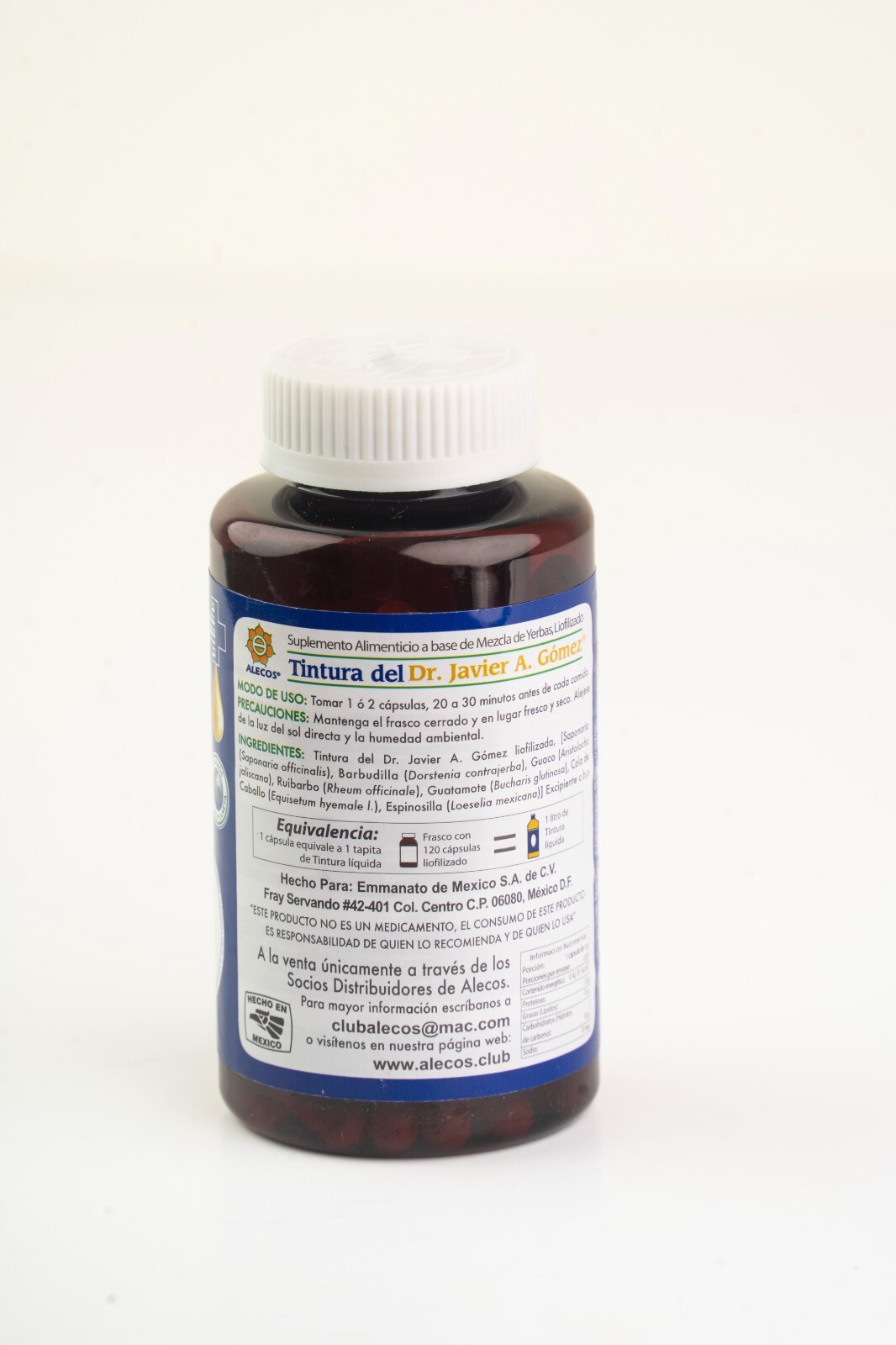 Cápsulas Alecos de Tintura Liofilizada del Dr. Javier A. Gómez Frasco con 120 gr