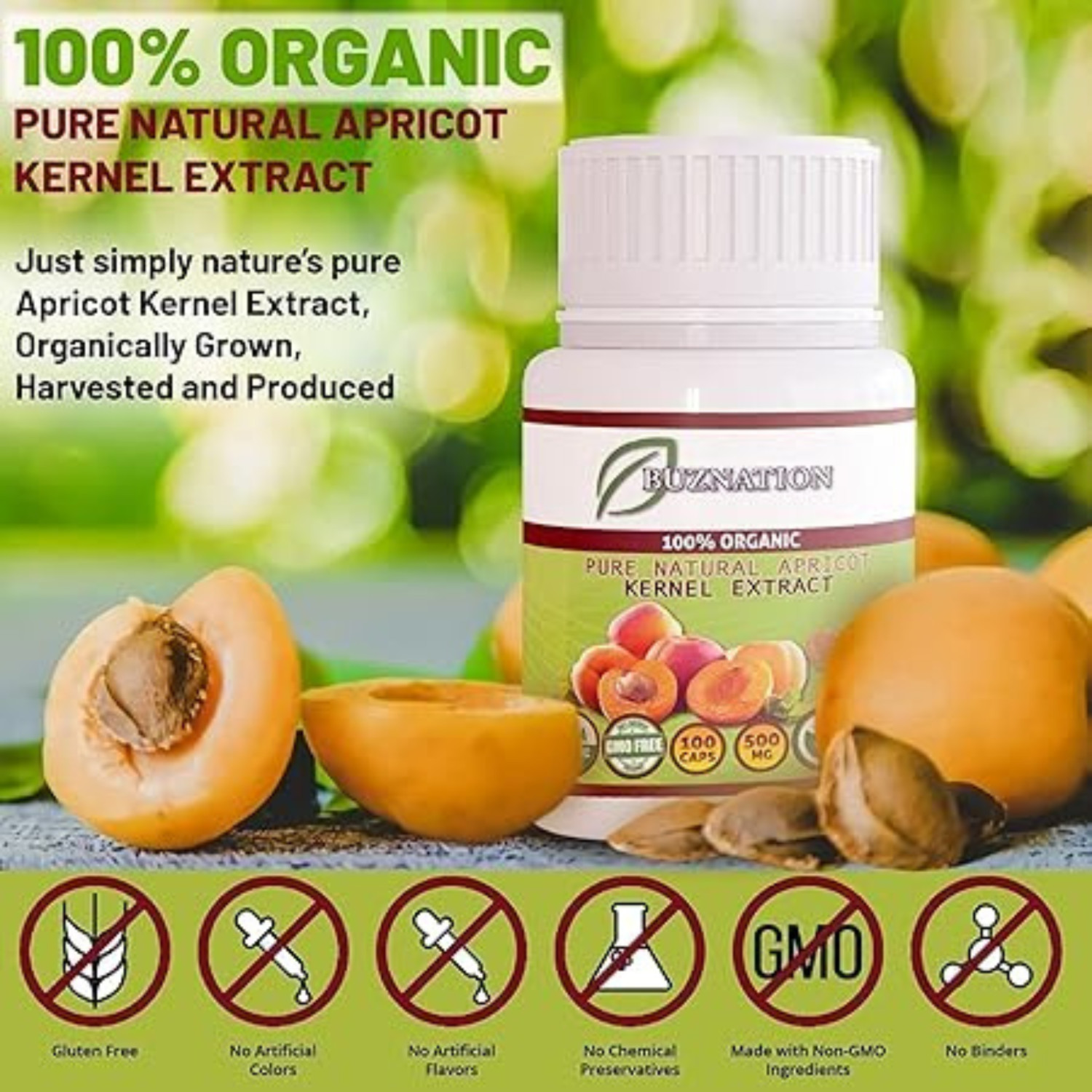 Organic Apricot Extract Boosts Metabolism & Healthy Skin 500mg 100 Caps USA Ship