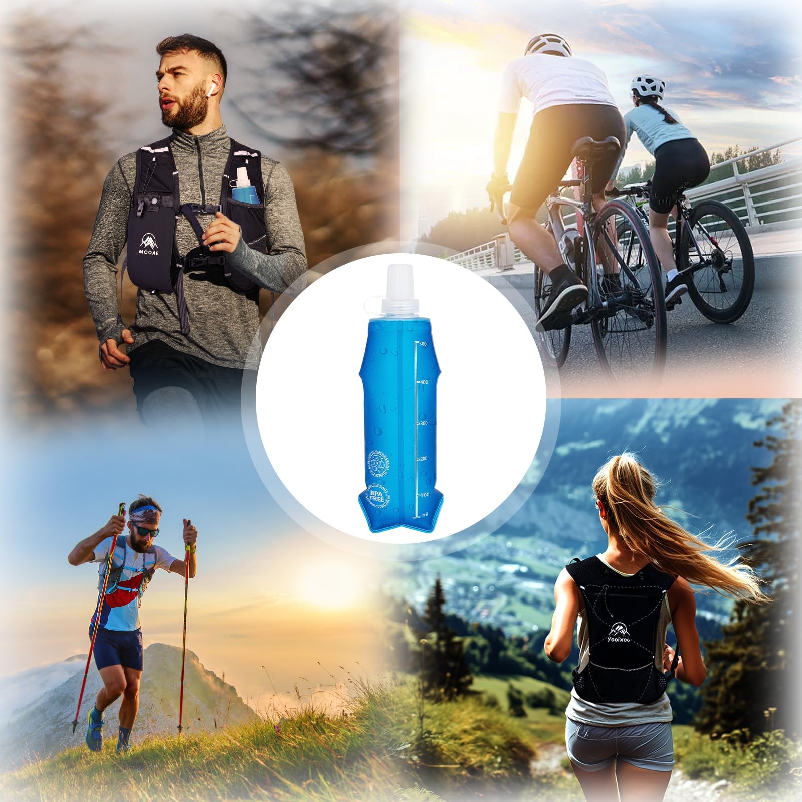 2 Pack Collapsible Water Bottle 500ml – BPA-Free Foldable Soft 500 ml, blue