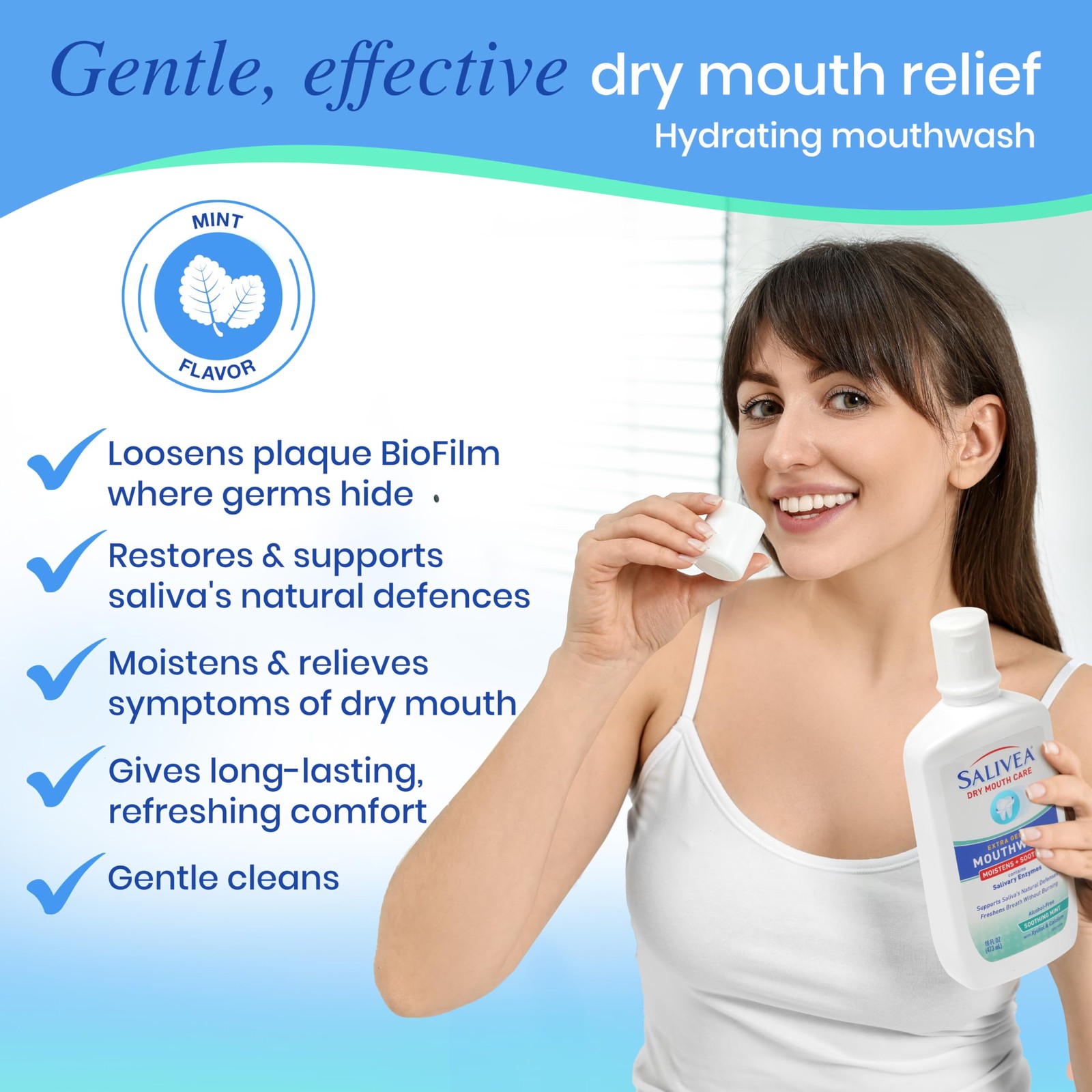 SALIVEA Dry Mouth Mouthwash – Soothing Mint 16 Fl Oz (Pack of 1)