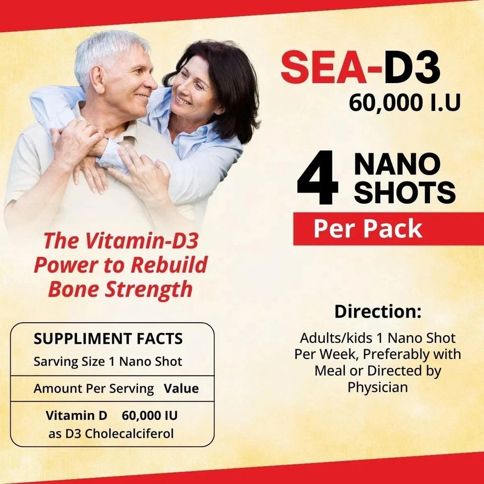 SEA D3 Nano Shots/Vitamin D3 60000 I.U Suga Free Oral Solution 8 Shots