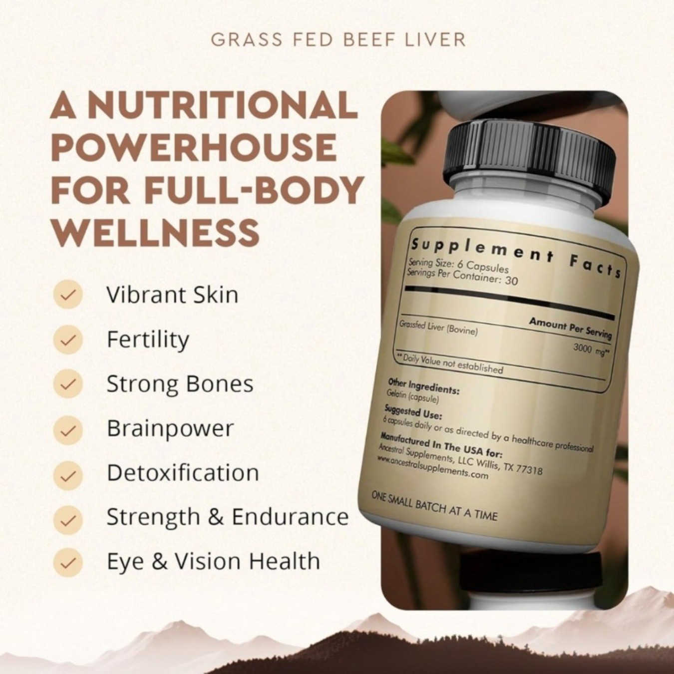 Ancestral Supplements Grass Fed Beef Liver 3000mg 180Caps latest Zeland NonGM…
