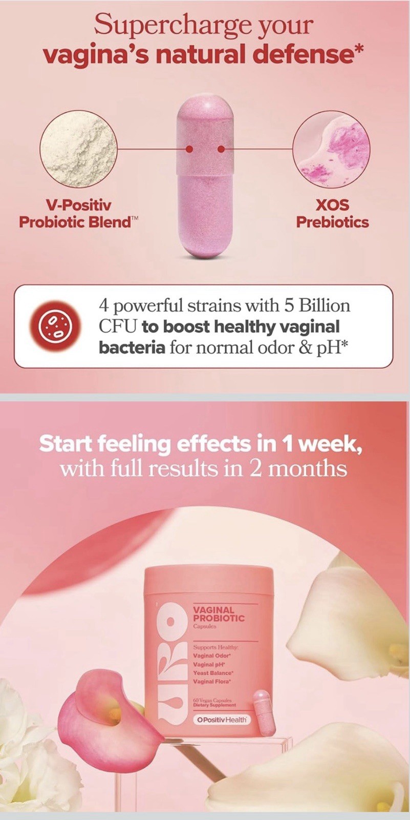 URO Vaginal Probiotic Capsules 60 Count Vegan Women’s Health Supplement