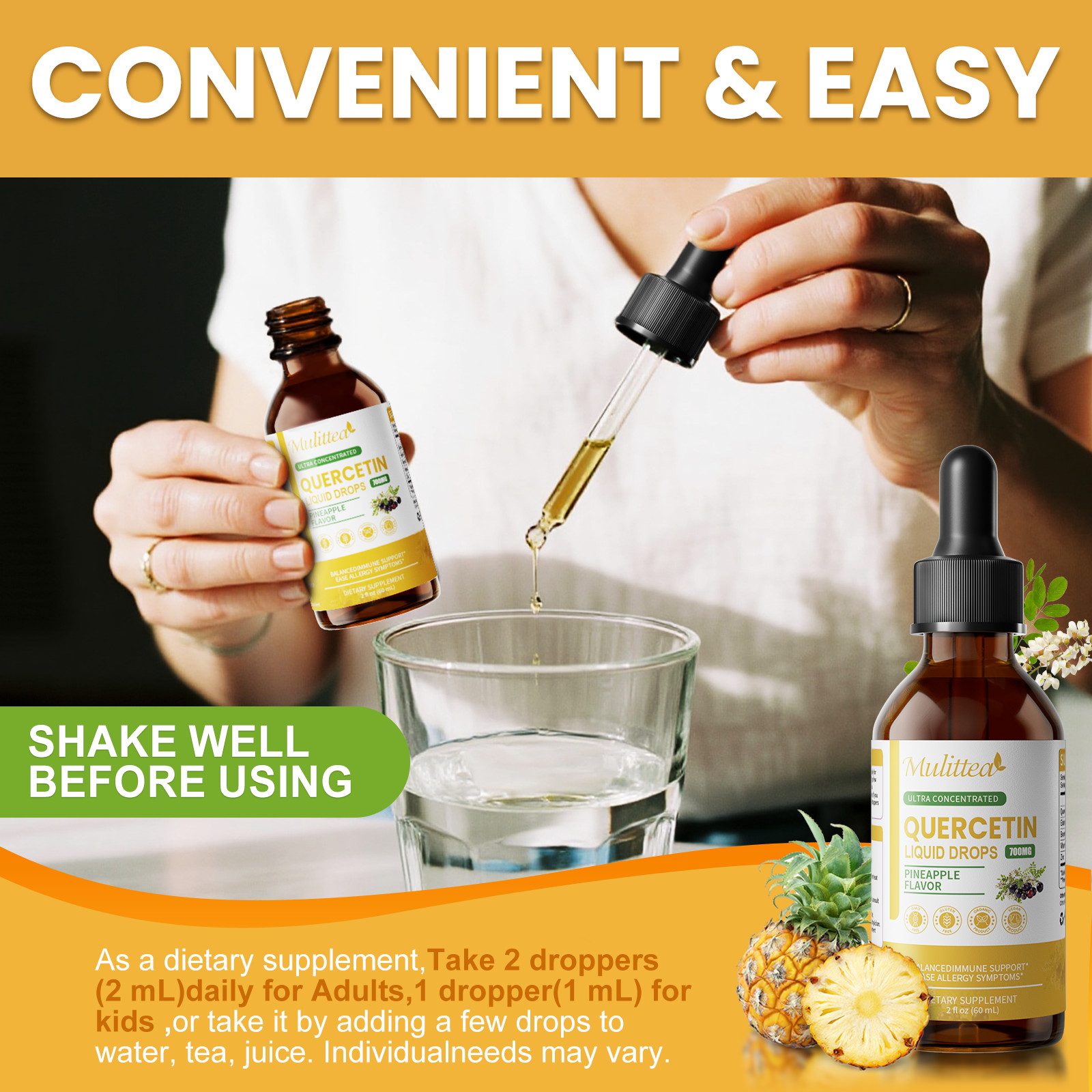 5-in-1 Vegan Quercetin Liquid Drops with Zinc, Bromelain Immune Support 2 fl oz