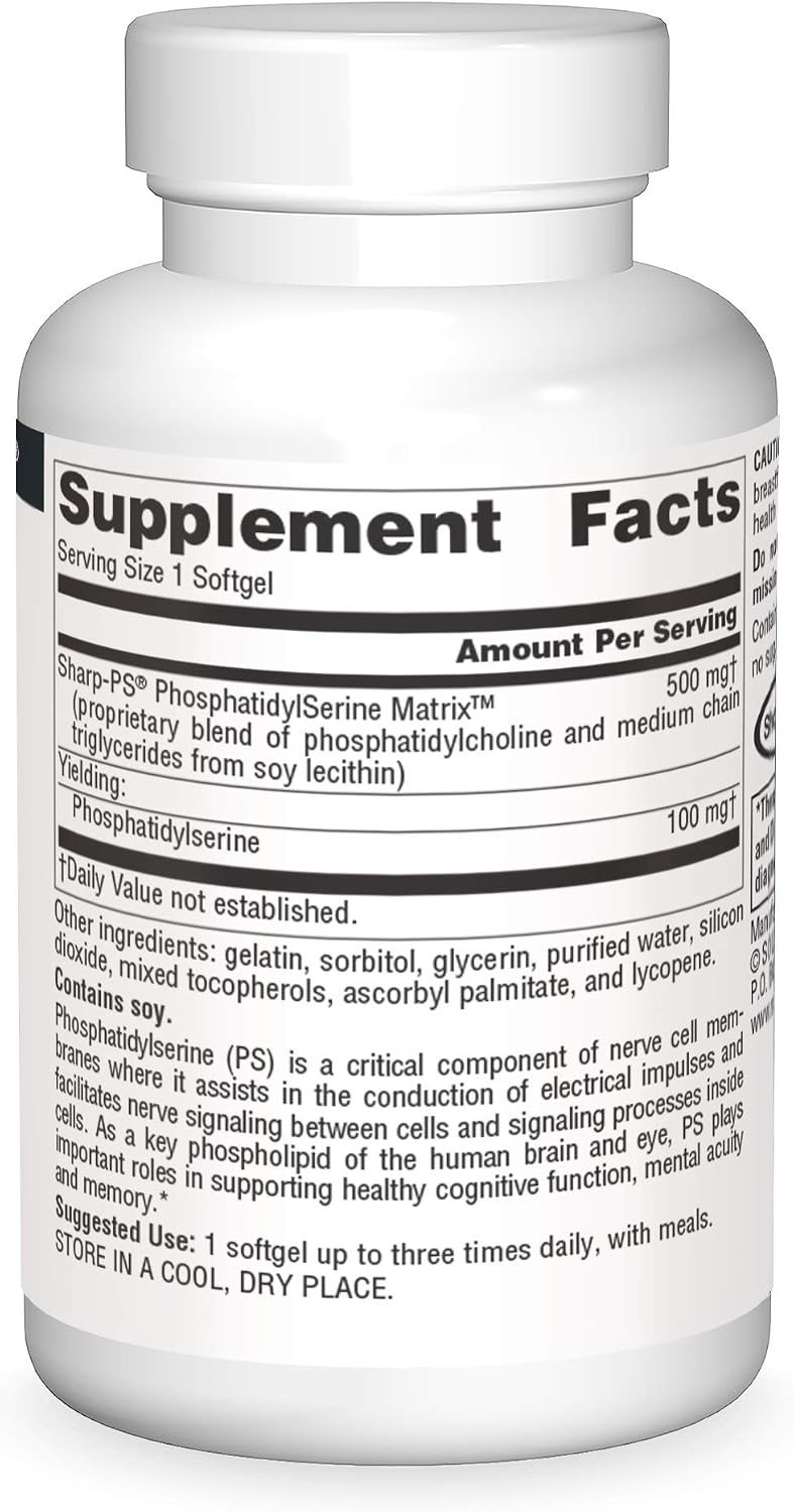 30 Gluten-Free Softgels of 500 mg Phosphatidyl Serine for Optimal Brain Health