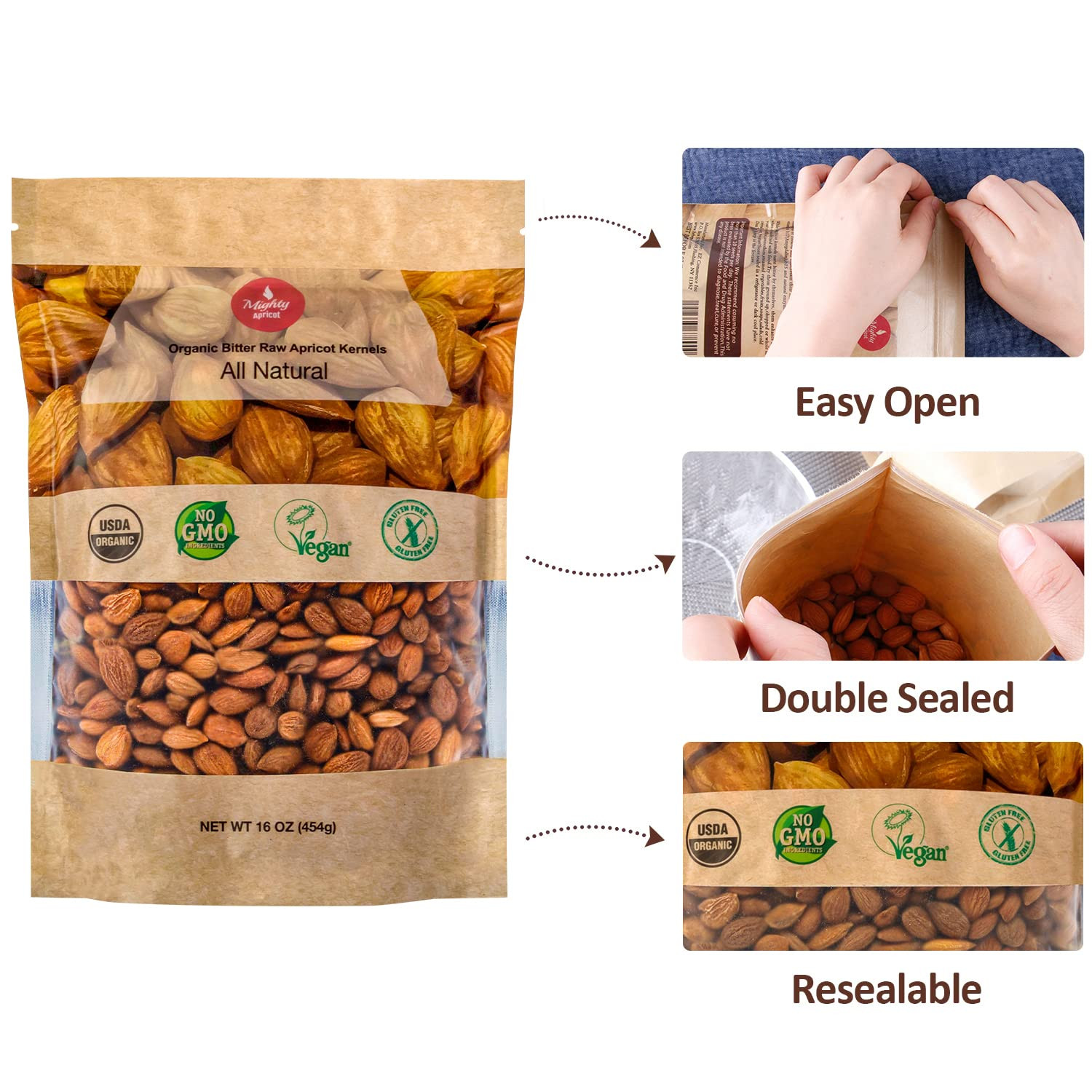 USDA Organic Bitter Apricot Kernels(1Lb) 16Oz, Natural Raw Bitter Apricot See…