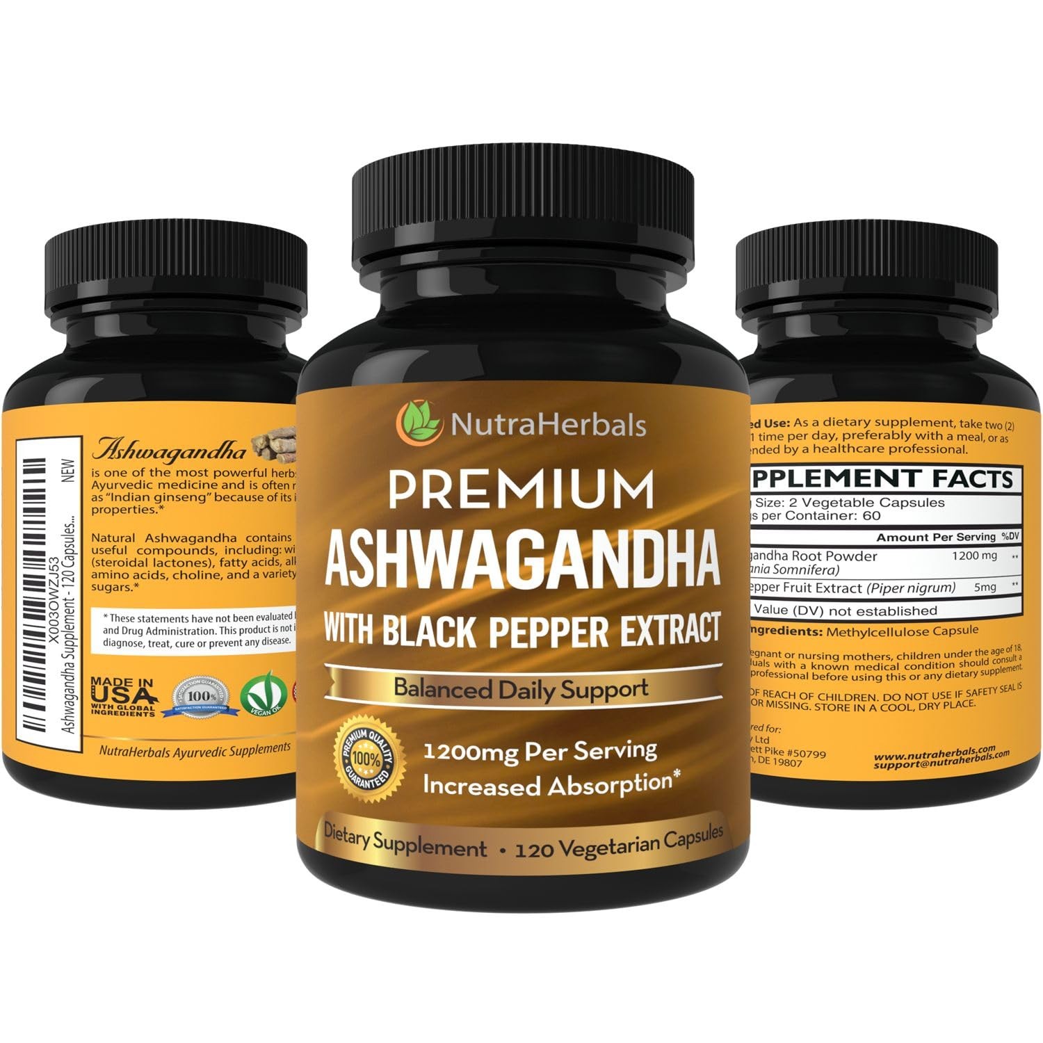 NUTRAHERBALS Ashwagandha Supplement Made with Premium 120 Count (Pack of 1)
