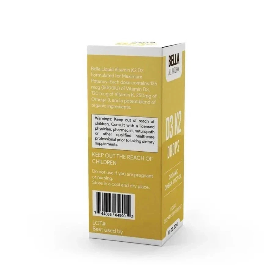 Bella All Natural Vitamin D3 K2 Drops Organic Omega 3 MCT Oil 50ml Formula++
