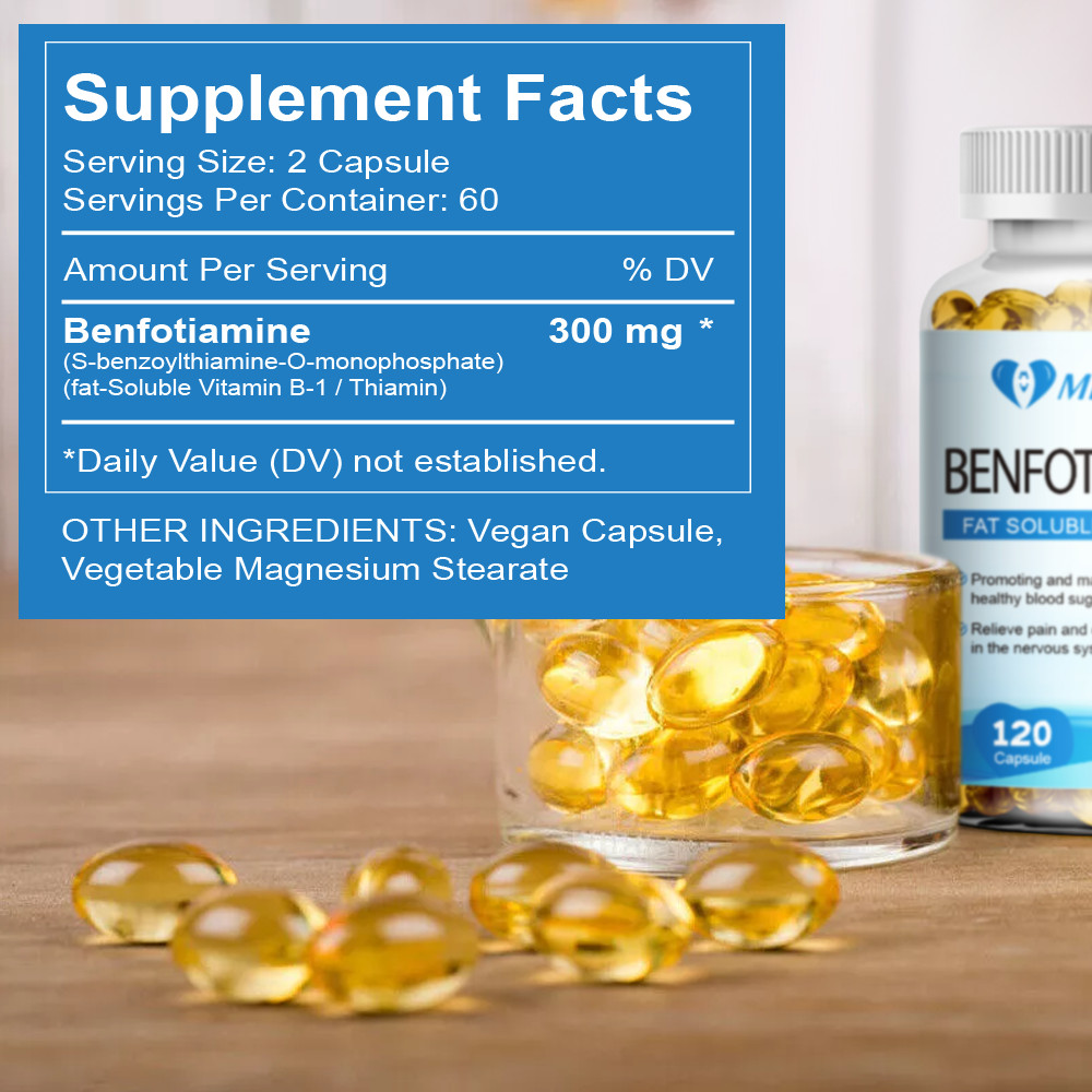 Benfotiamine 300mg 120 Veg Capsules Fat Soluble Thiamine Vitamin B1 No Stearates