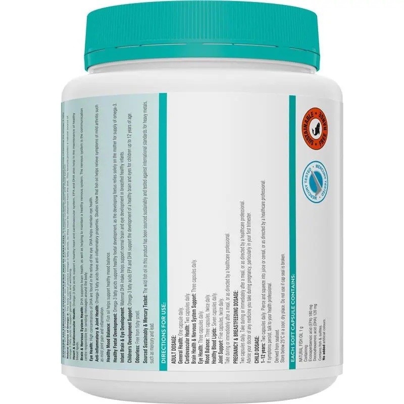Swisse Odourless Wild Fish Oil 1000mg Omega 3 EPA DHA Australia 500 Caps AU Made