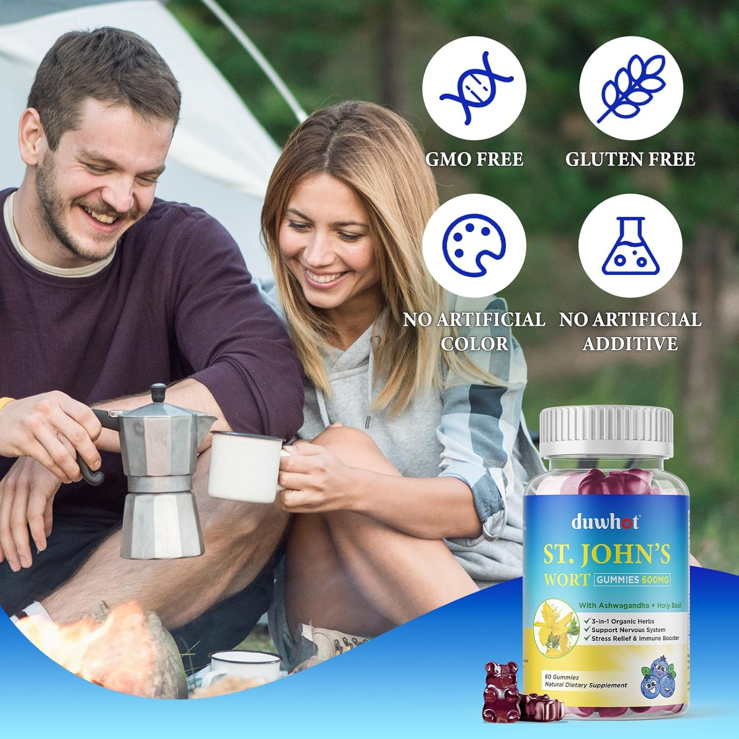 Duwhot St John’S Wort Gummies 600Mg, 3 in 1 Organic Herbal Supplements for Stres