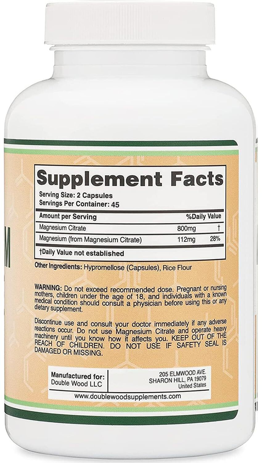Magnesium Citrate 800mg Per Serving for Muscle & Nerve Support – 90 Capsules