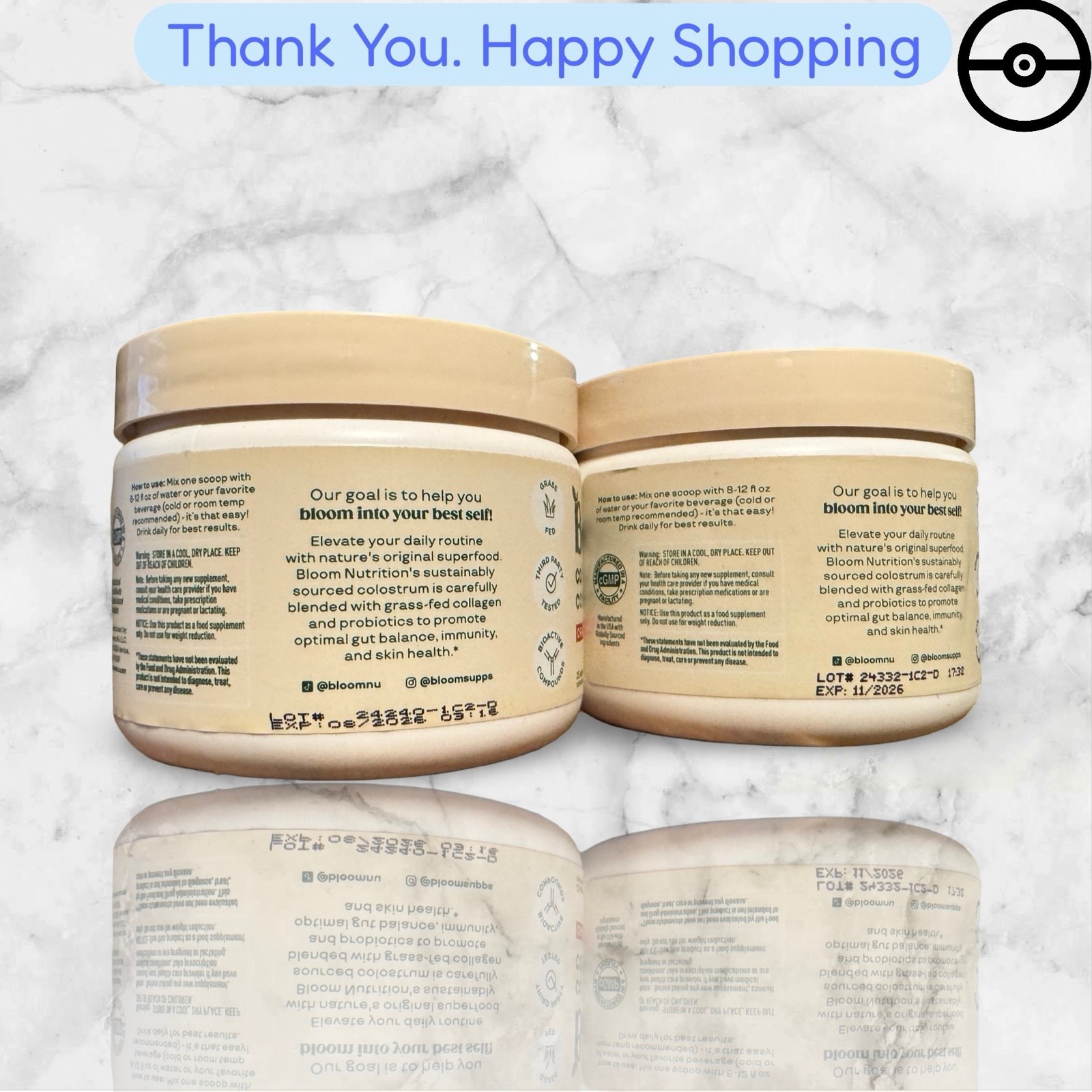 2X Bloom Colostrum & Collagen Peptides Orange Cream Gut Health 4.23 Oz Exp 11/26