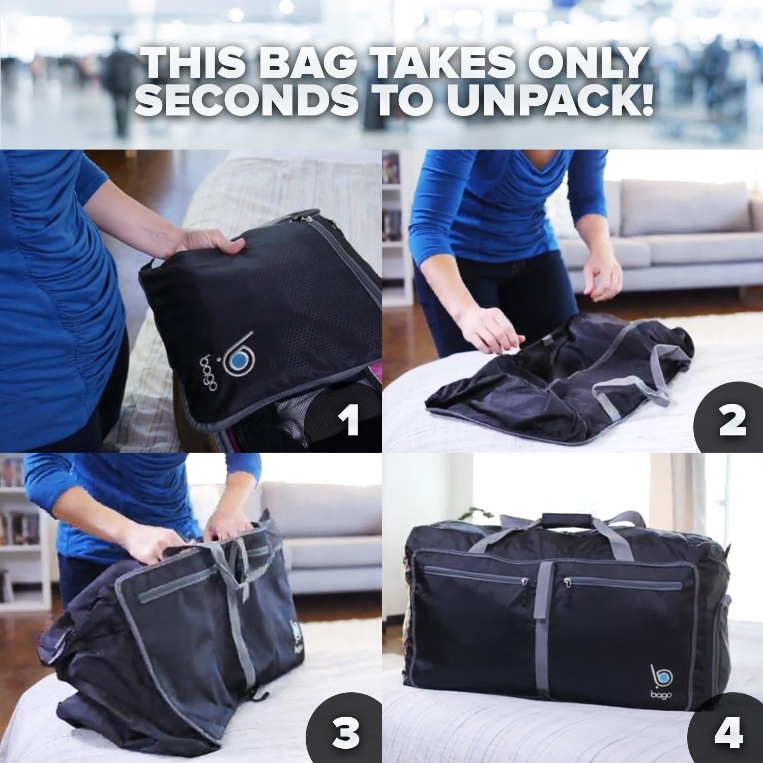 Bago Large Duffle Bag for Travel Women & Men. Durable Lightweight Foldable Tr…