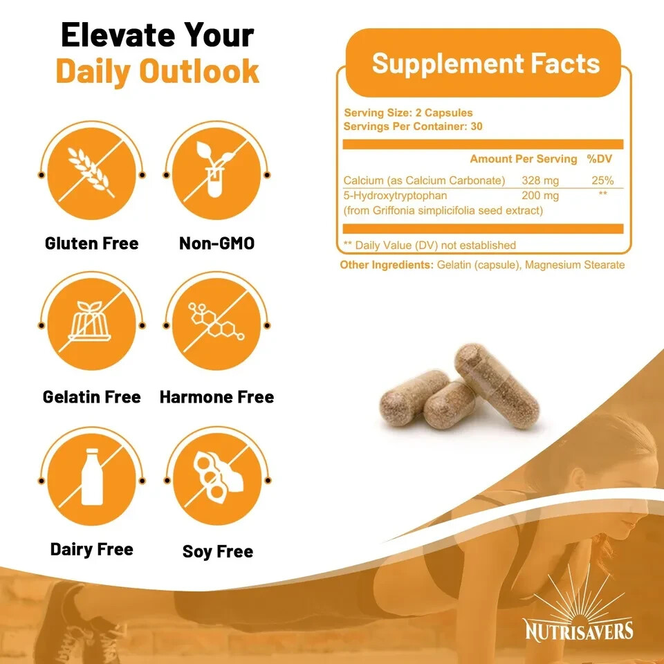 5-HTP Serotonin Sleep reduce Stress weight loss 5-Hydroxytryptophan 180 CAPS