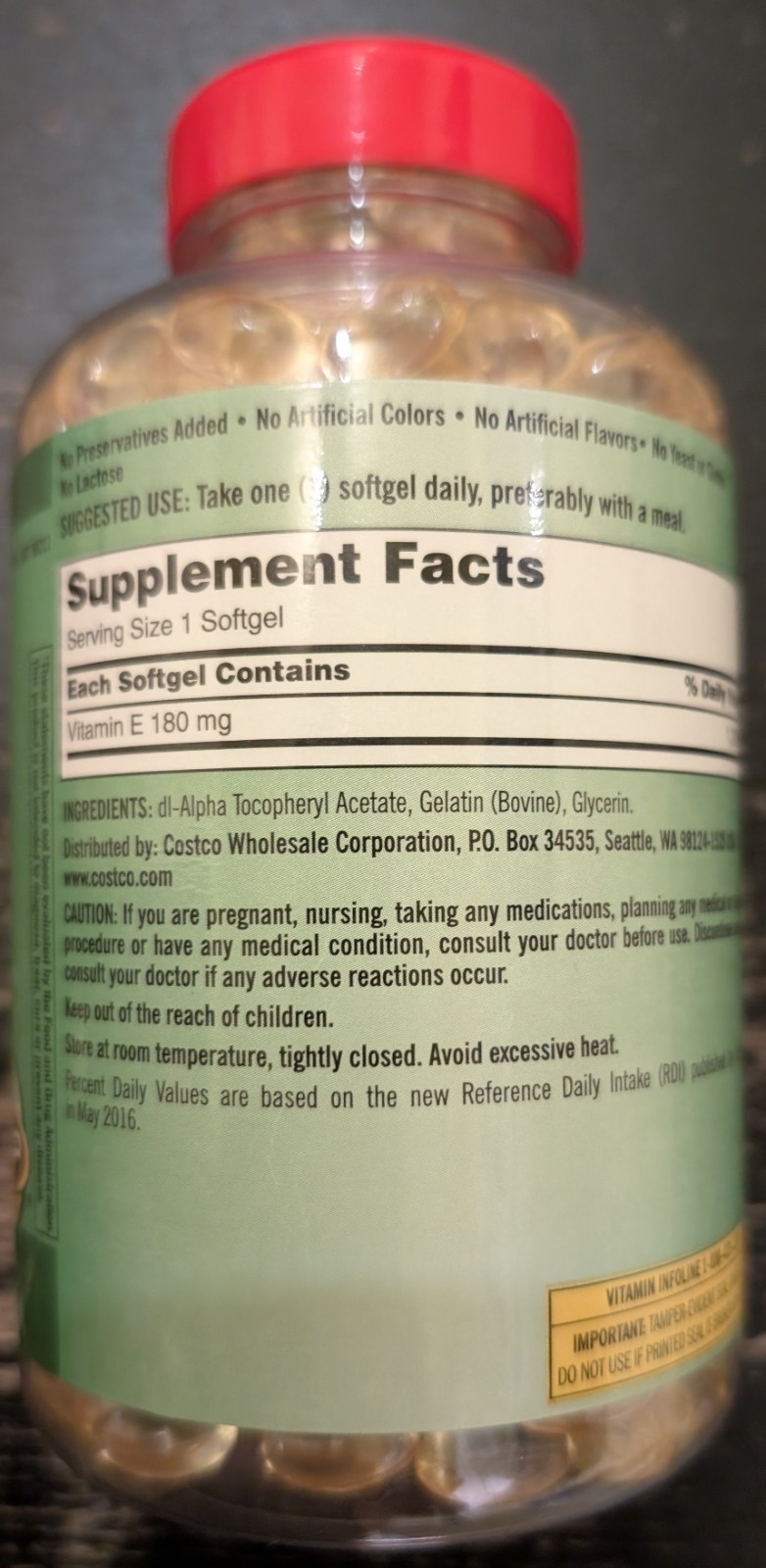 Kirkland Signature Vitamin E 180 mg (400 IU), 500 Softgels (Exp: 12/2026)